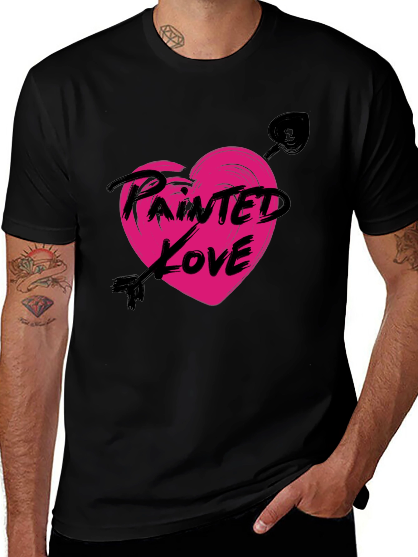 Painted Love Arrow Heart Black T-Shirt