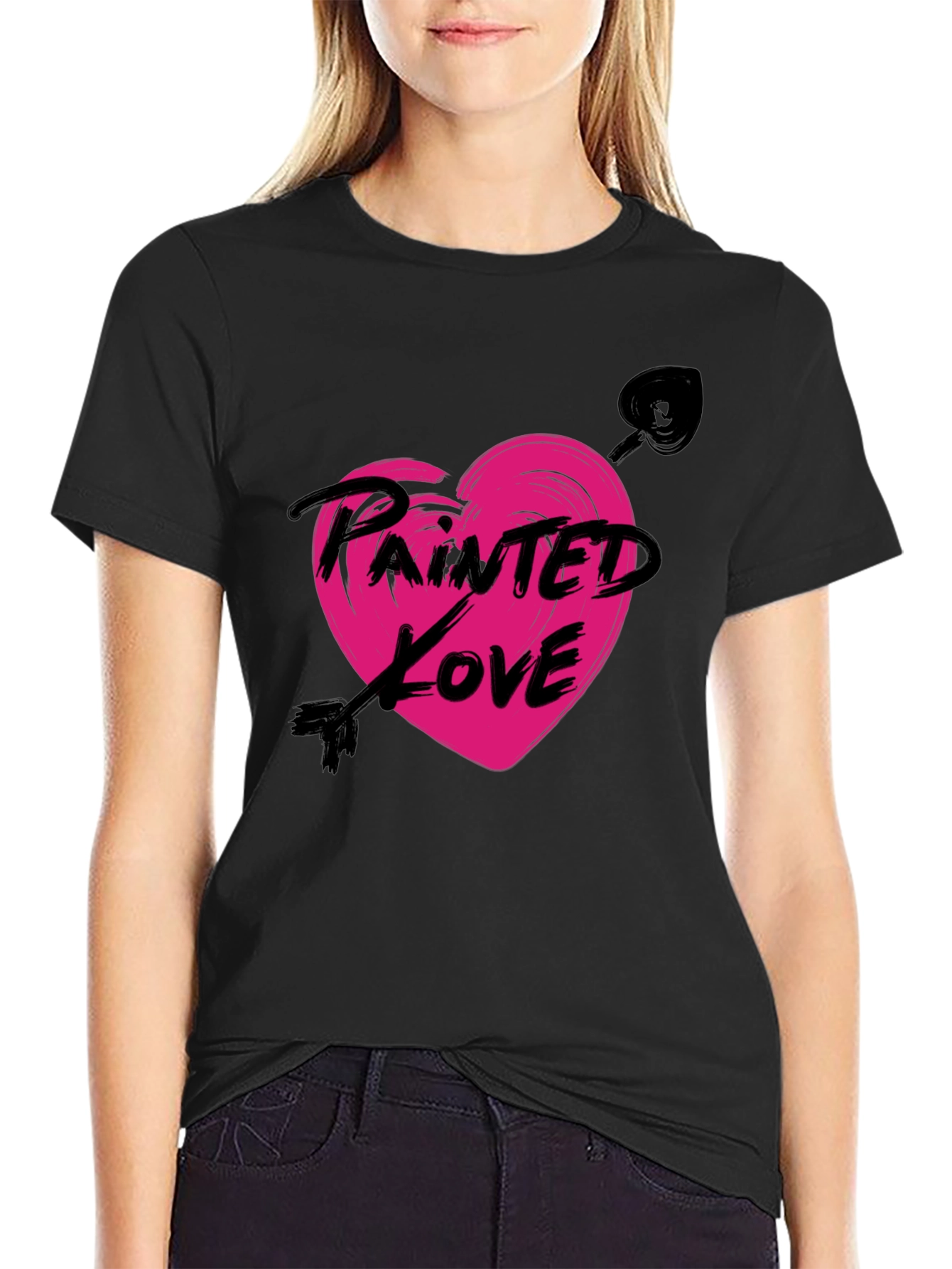 Painted Love Arrow Heart Black T-Shirt
