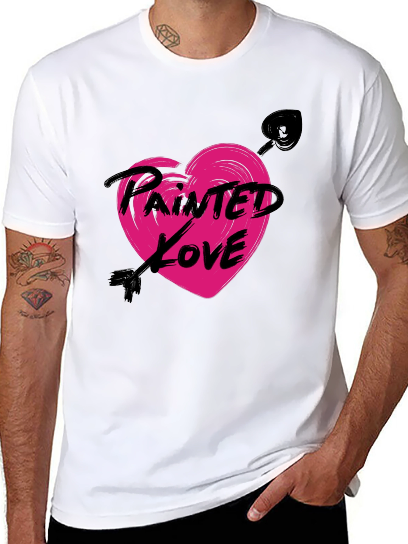 Painted Love Arrow Heart Black T-Shirt