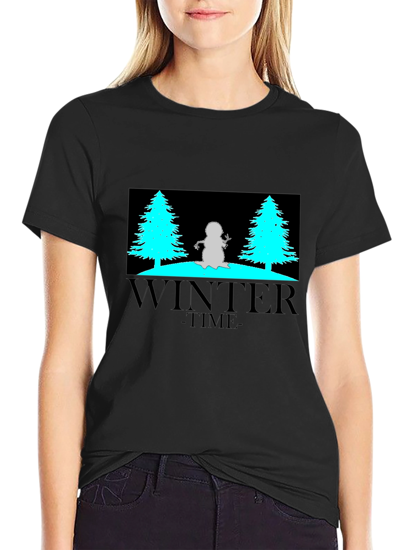 Winter Time Graphic Tee - Black Cotton Blend
