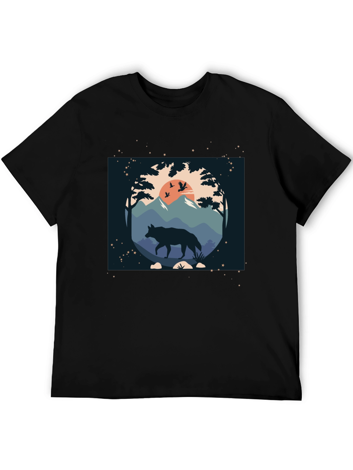 Wolf Nature Scene Black Graphic Tee