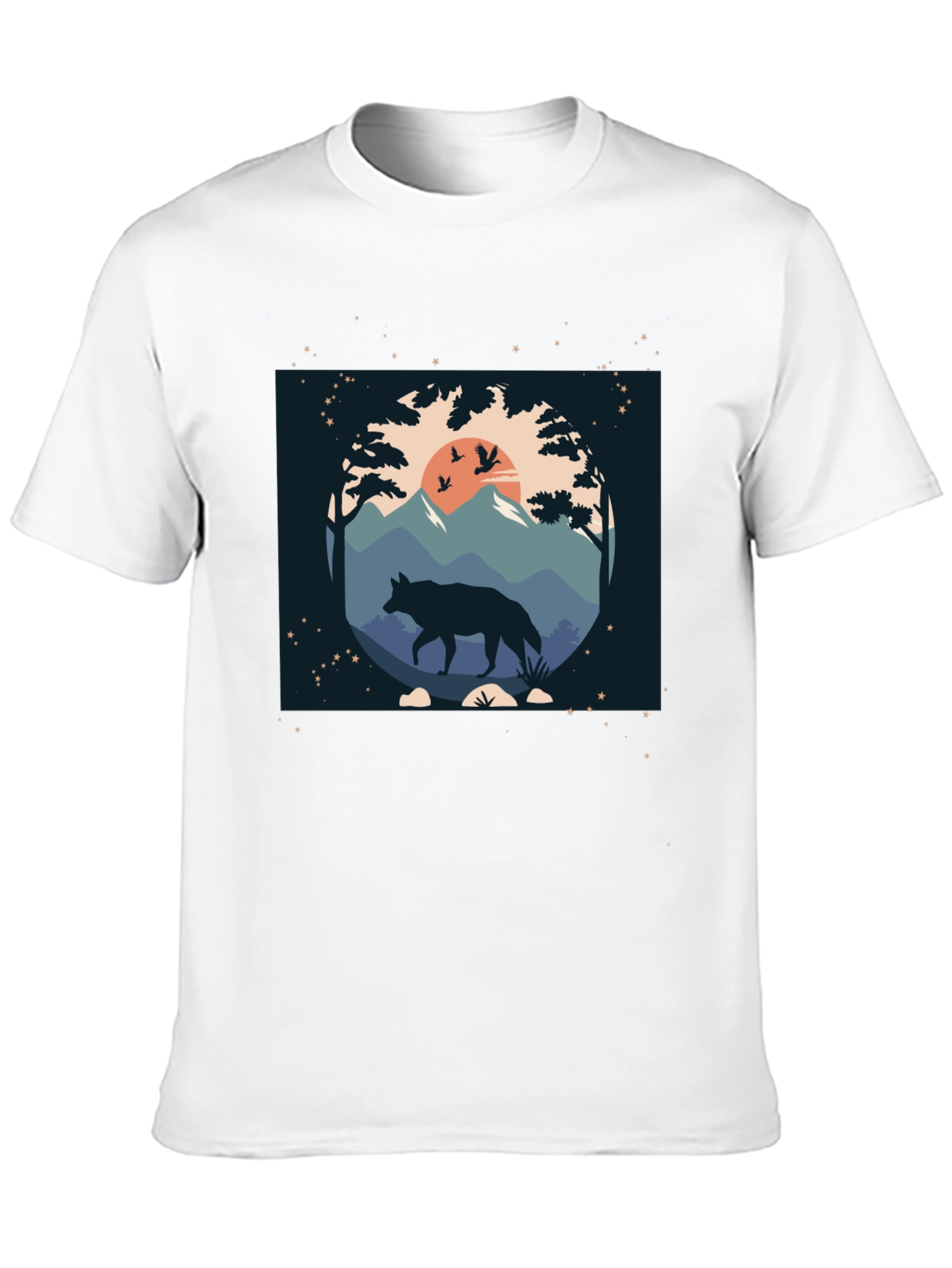Wolf Nature Scene Black Graphic Tee