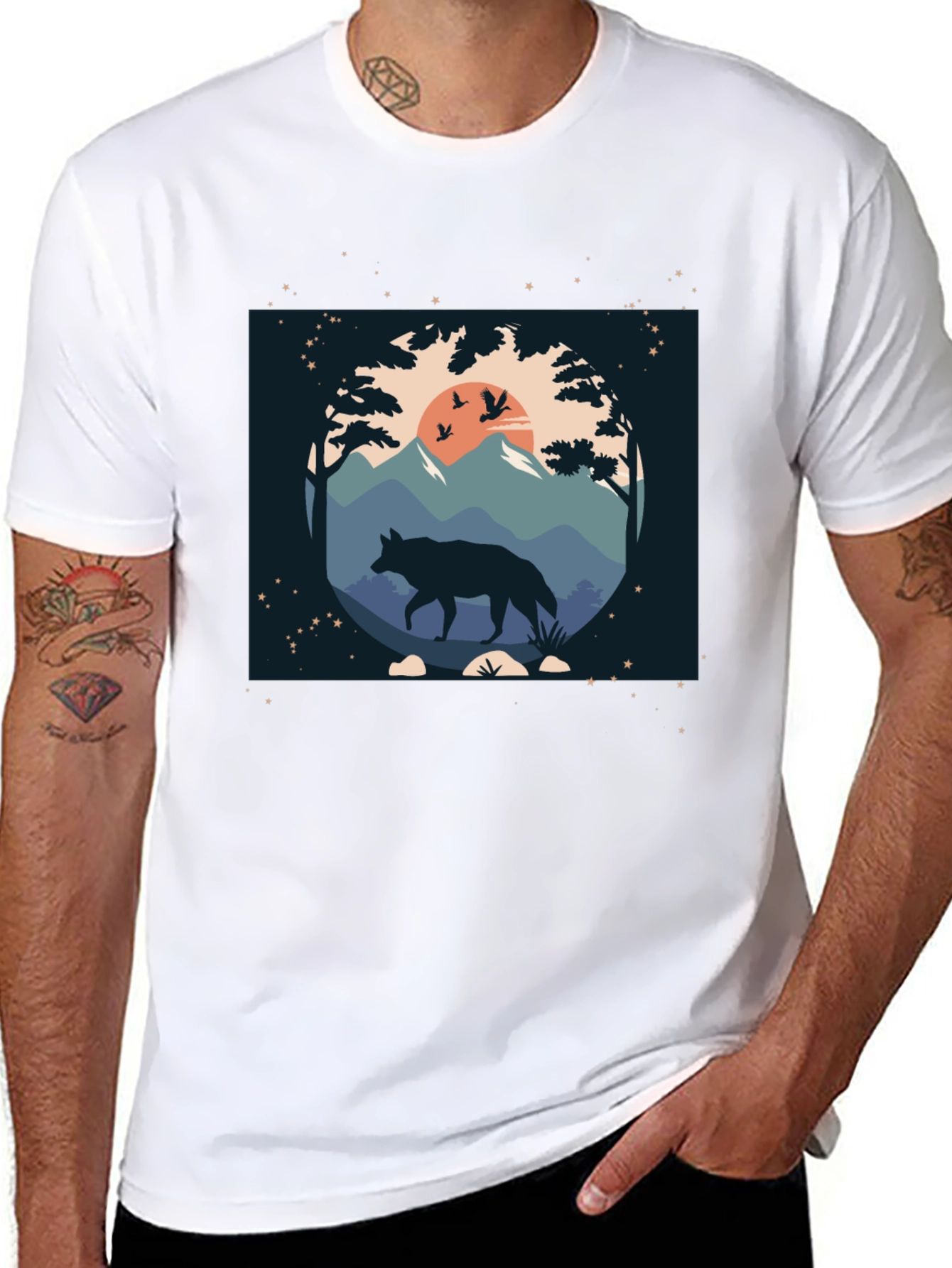 Wolf Nature Scene Black Graphic Tee