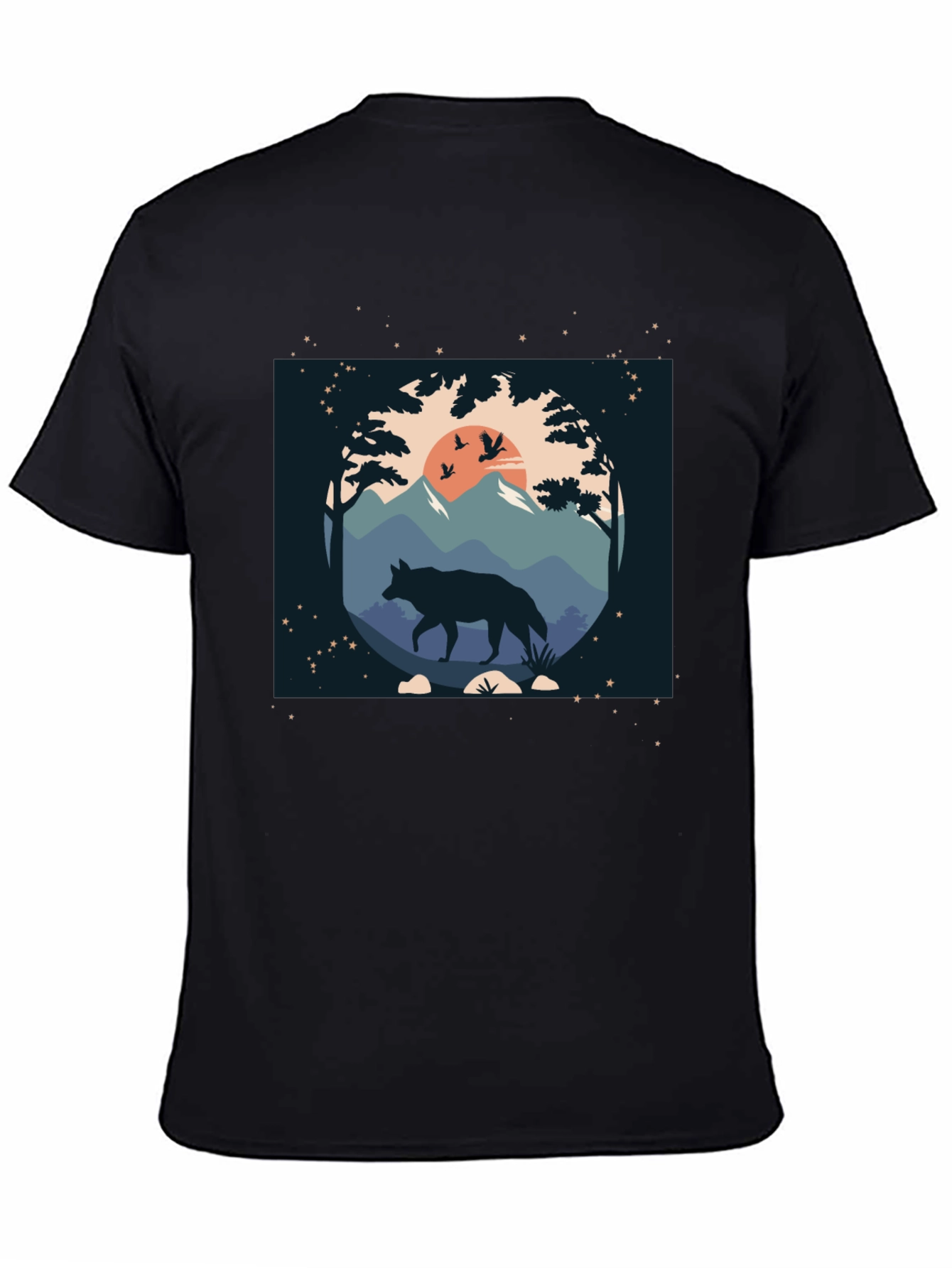 Wolf Nature Scene Black Graphic Tee