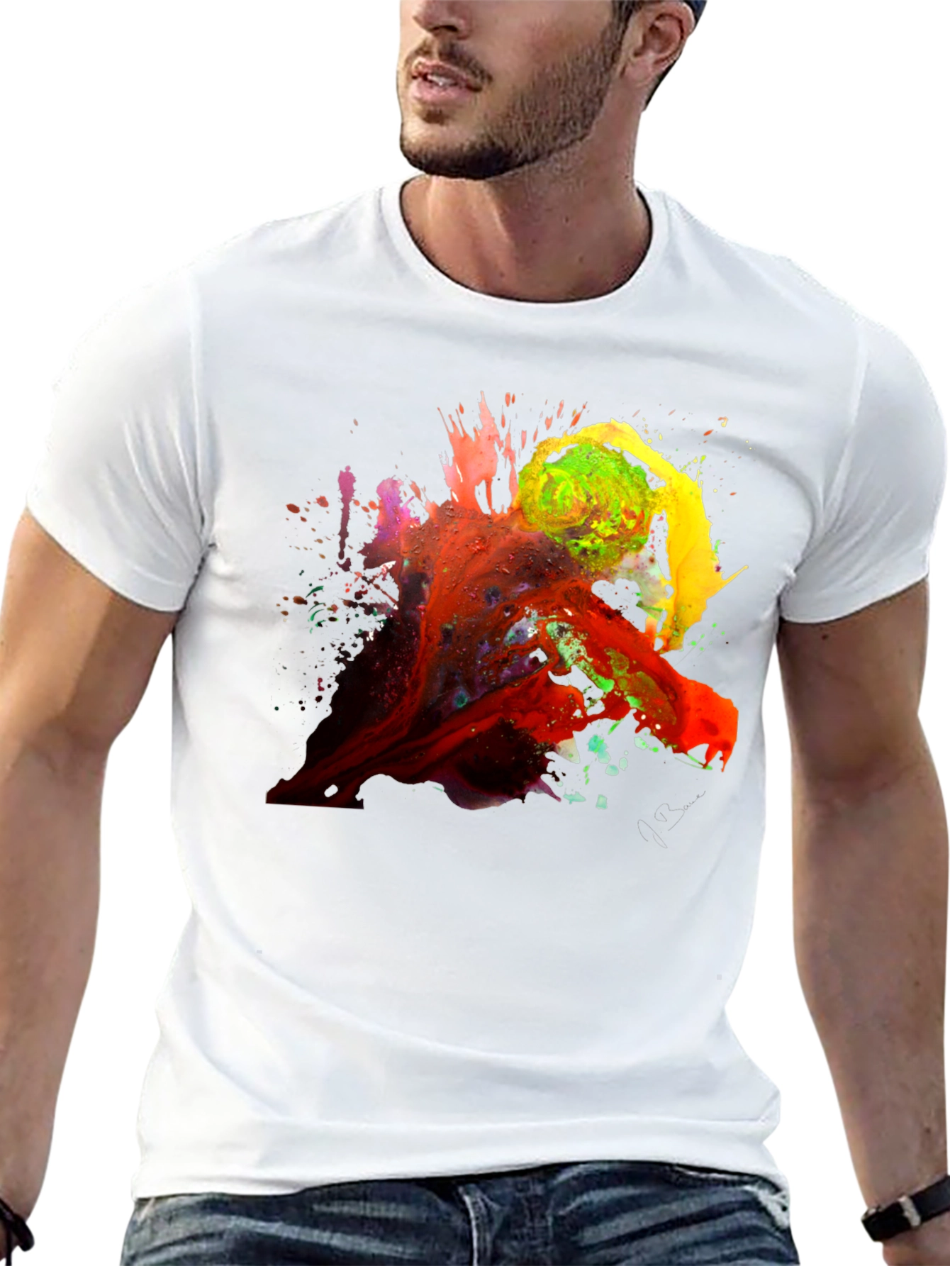 Abstract Paint Splatter Graphic Black T-Shirt