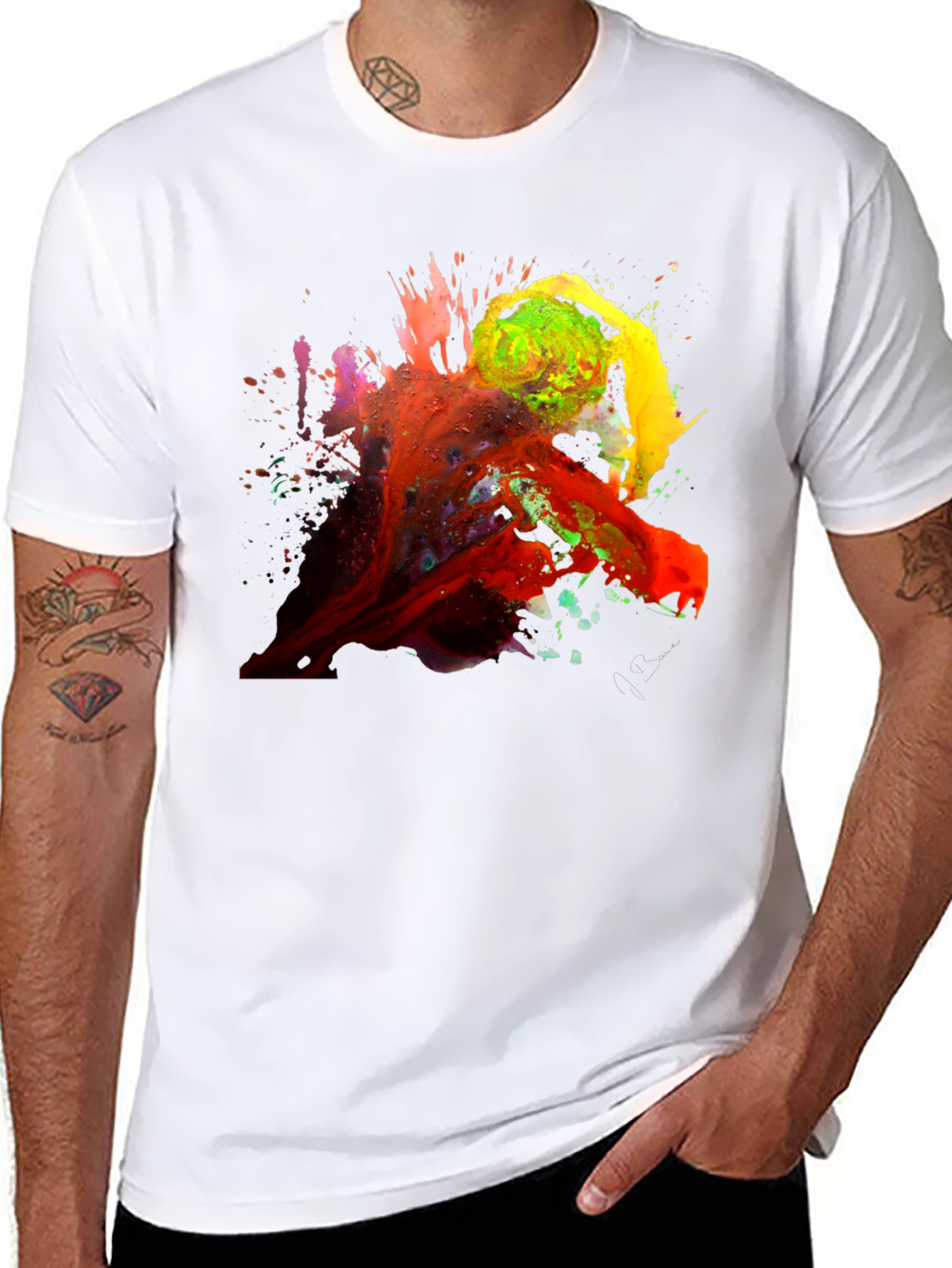Abstract Paint Splatter Graphic Black T-Shirt