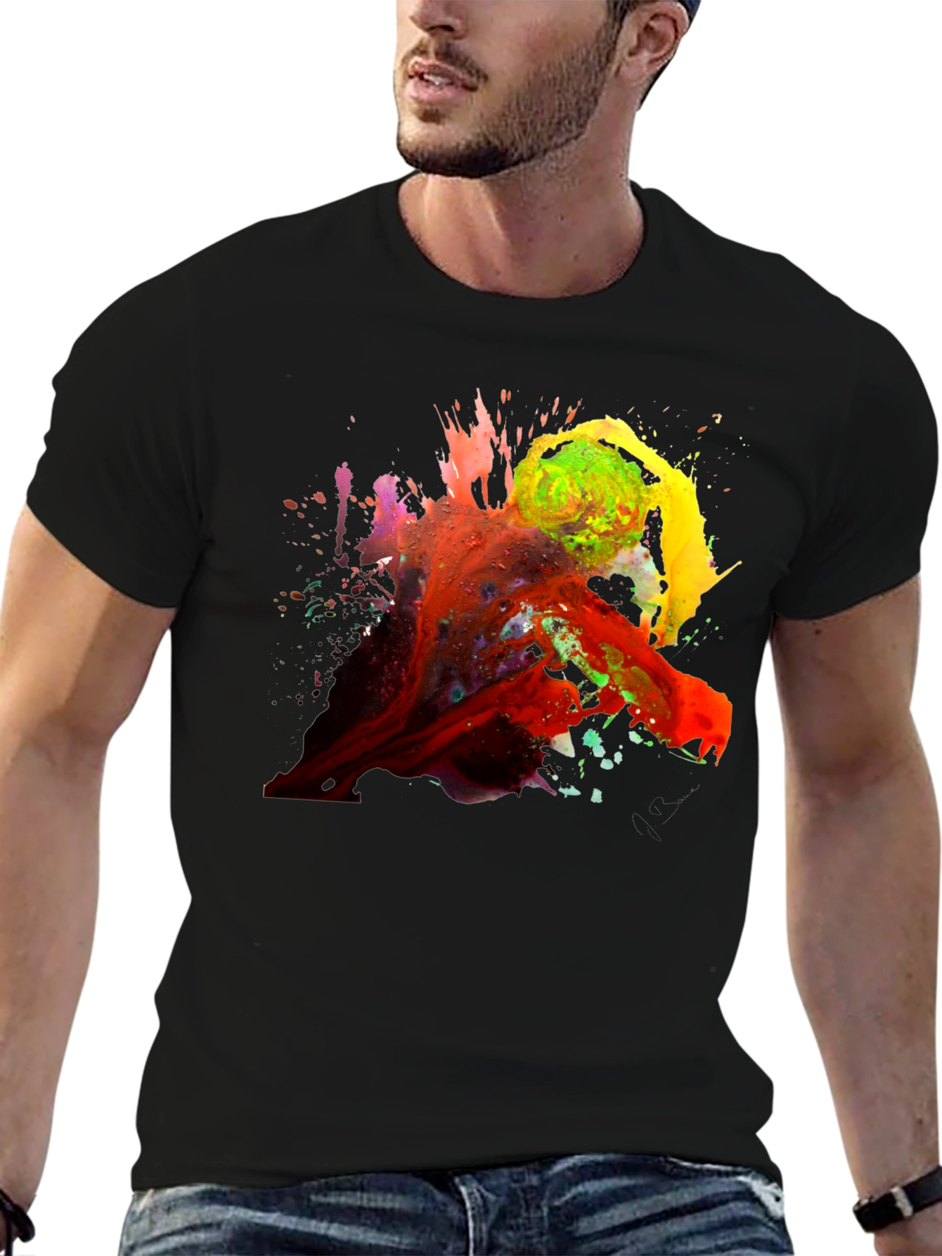 Abstract Paint Splatter Graphic Black T-Shirt