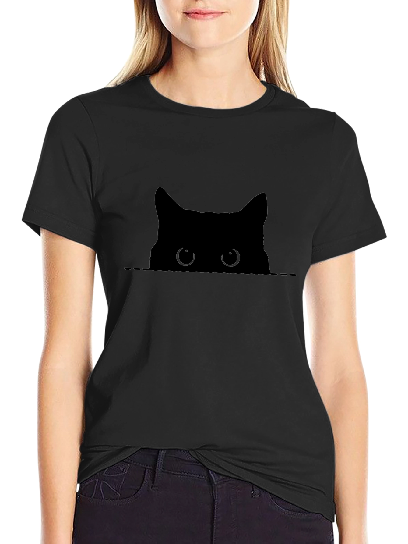 Peeking Cat Graphic Tee - Black Cotton Comfort