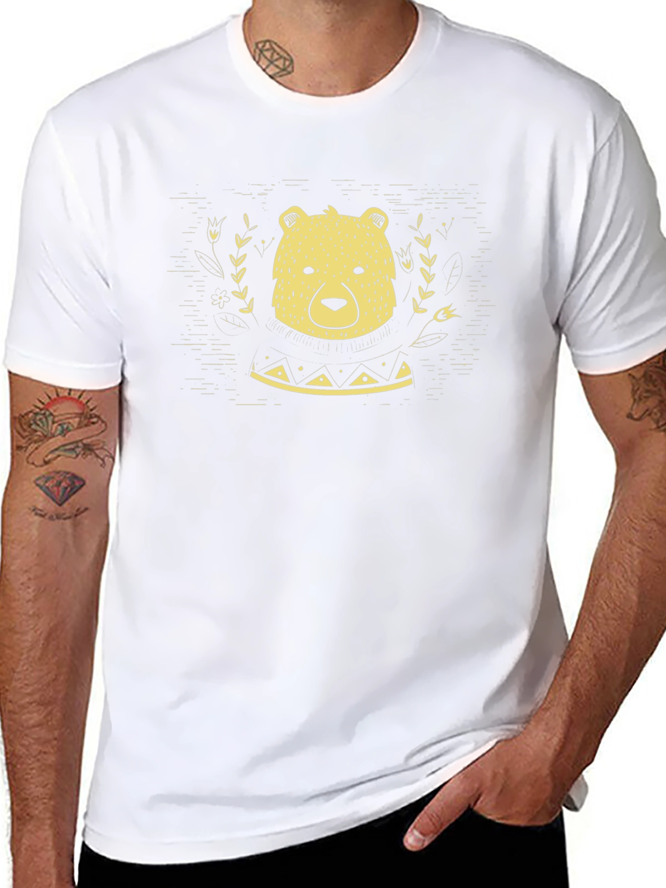 Bear Graphic Print Black T-Shirt