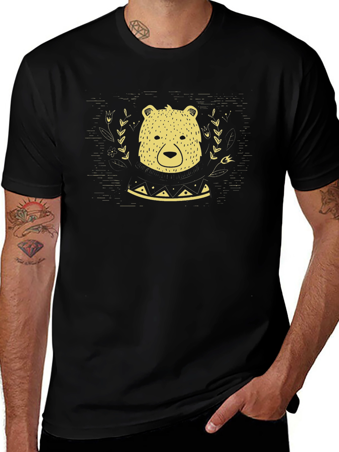 Bear Graphic Print Black T-Shirt