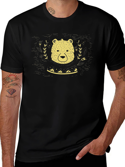 Bear Graphic Print Black T-Shirt