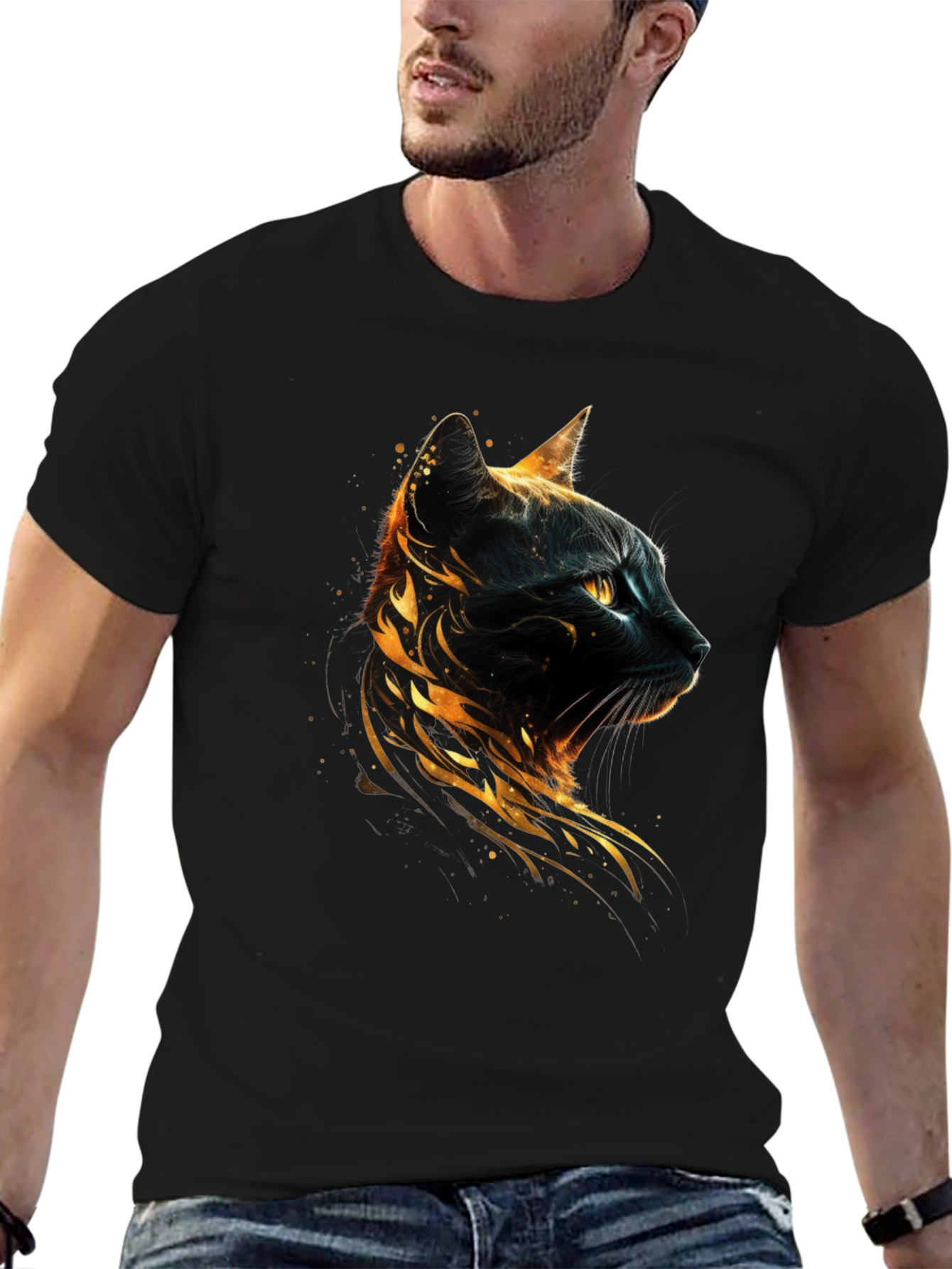 Fiery Feline Black T-Shirt