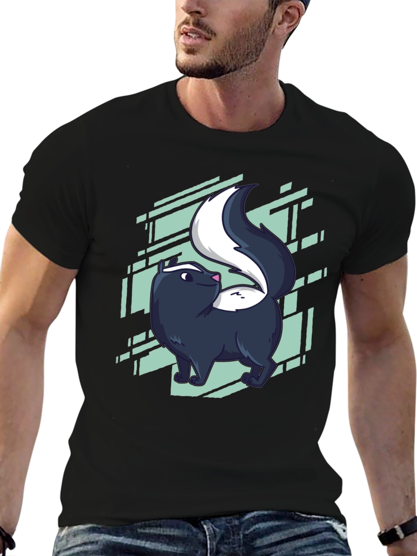 Skunk Graphic Tee - Black Cotton Blend Shirt