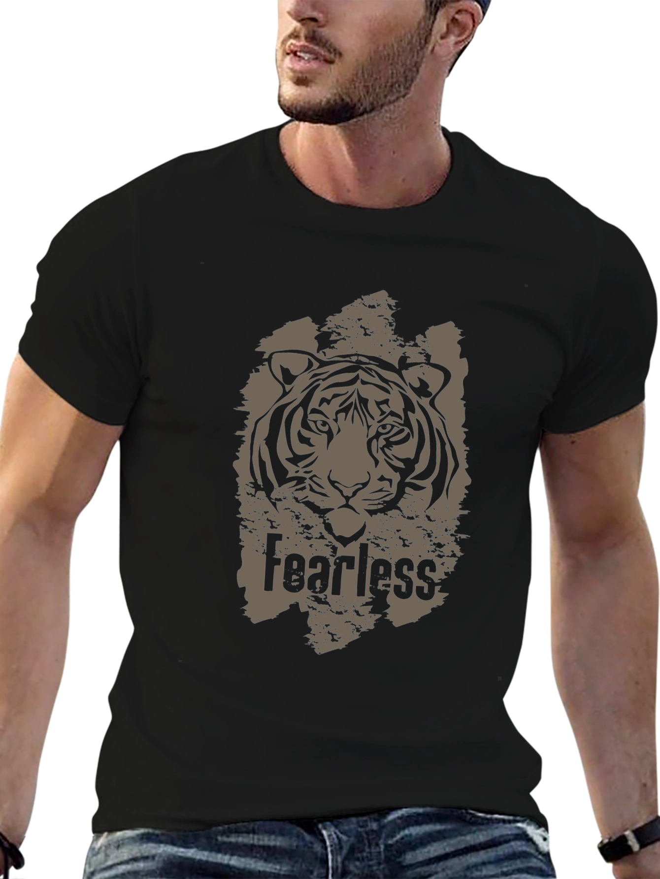 Fearless Tiger Graphic Black T-Shirt
