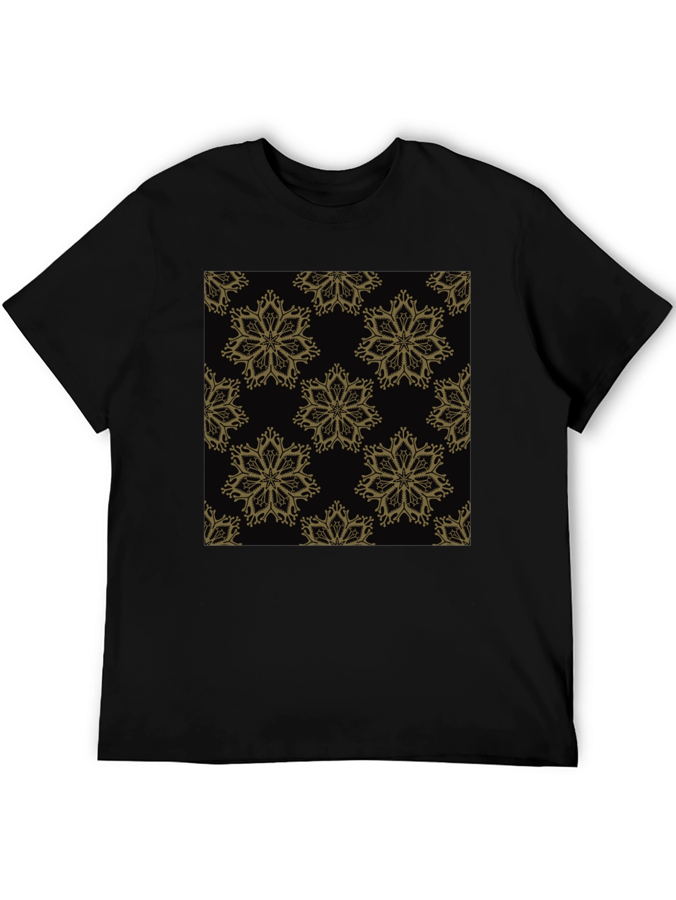 Elegant Floral Pattern Black T-Shirt