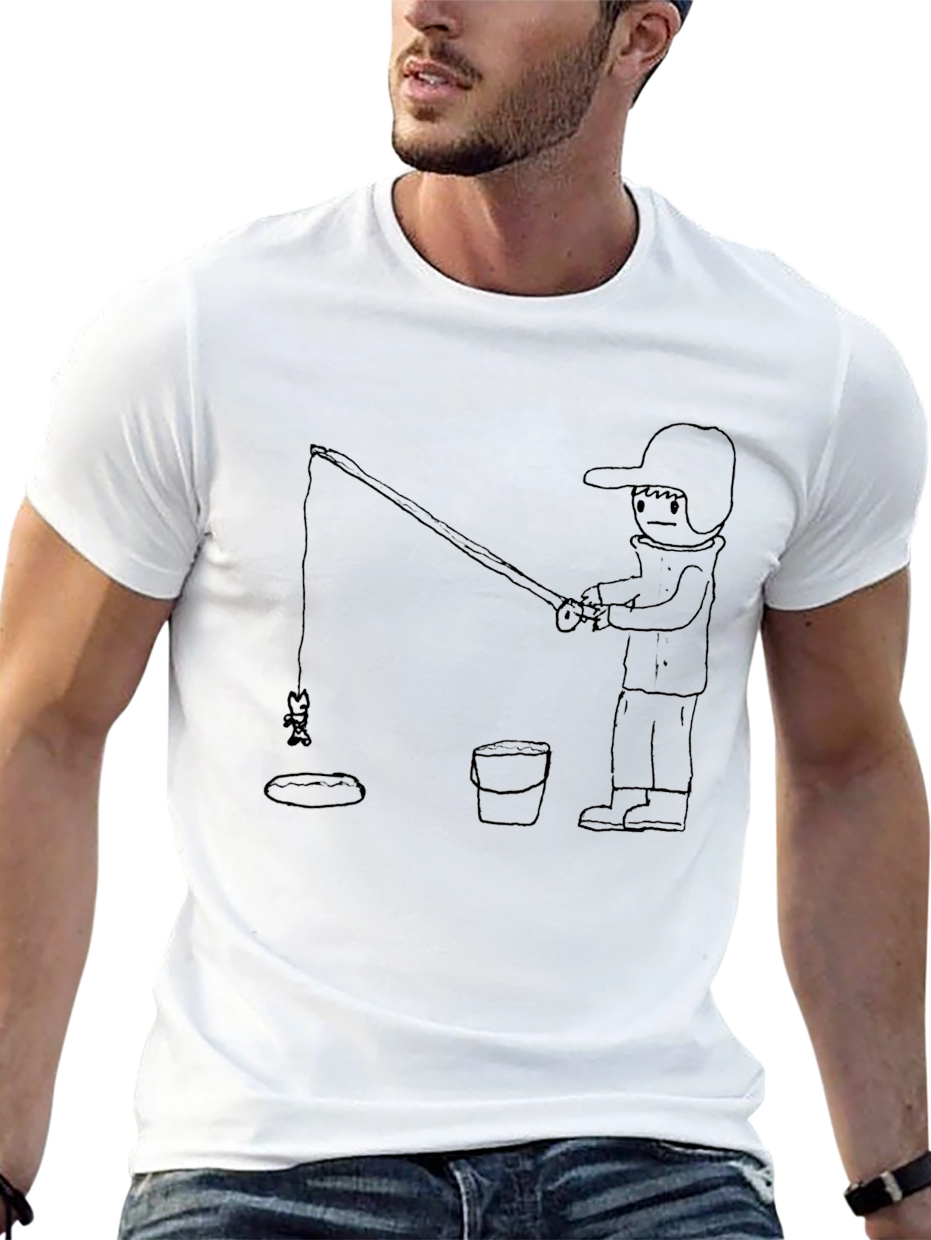 Fisherman Graphic Tee - Casual Black T-Shirt