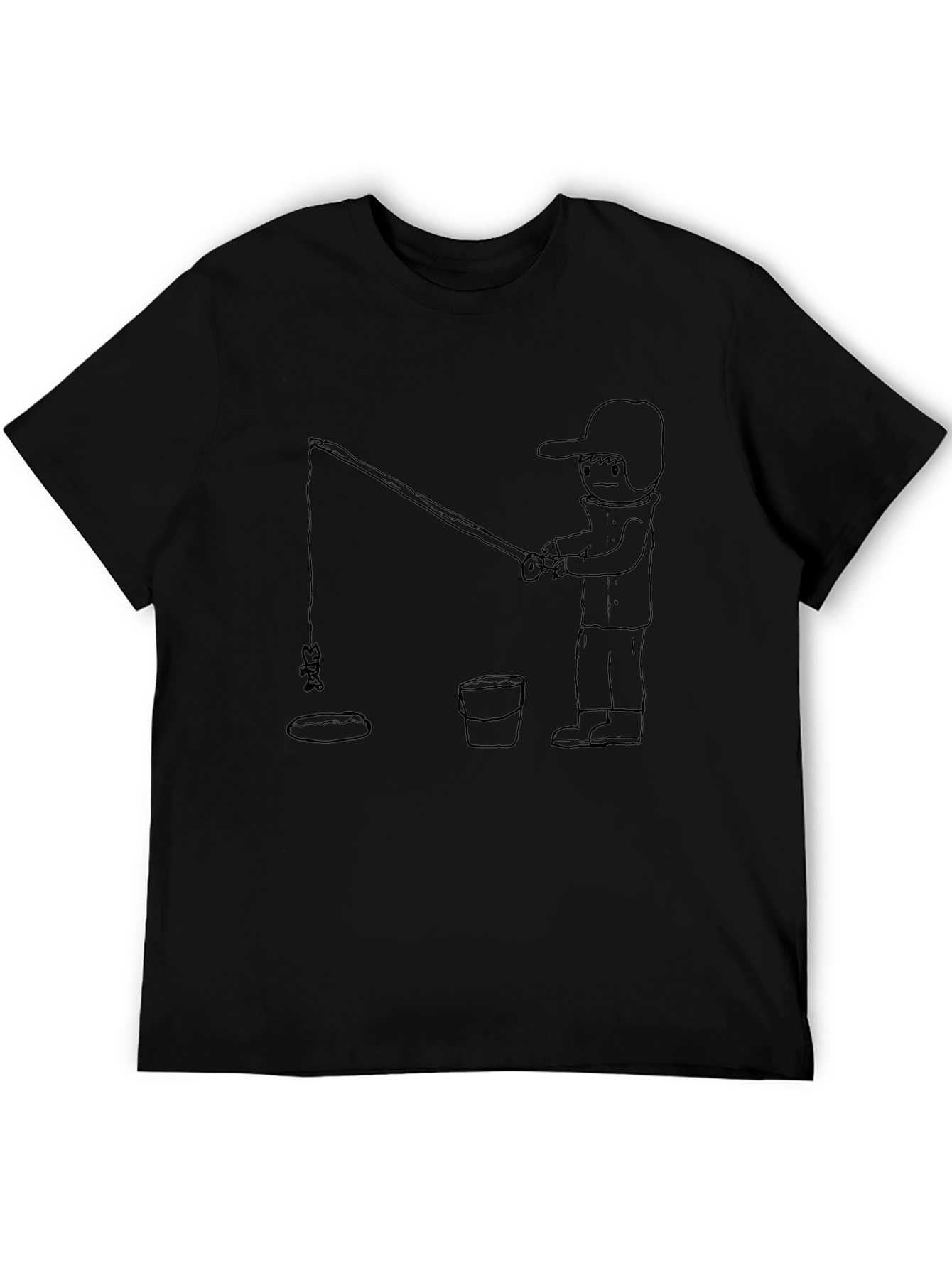 Fisherman Graphic Tee - Casual Black T-Shirt