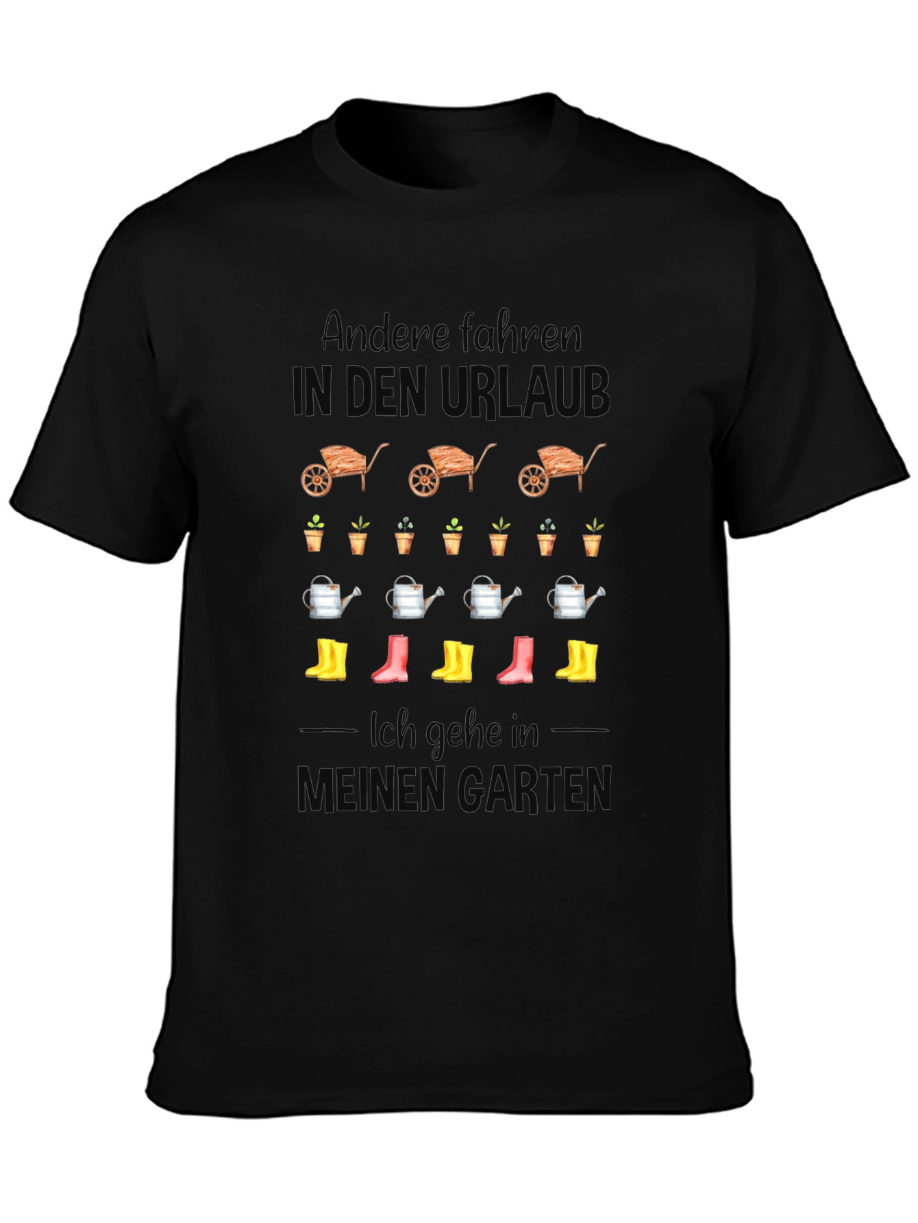Gardening T-Shirt: In den Urlaub Black Cotton Tee