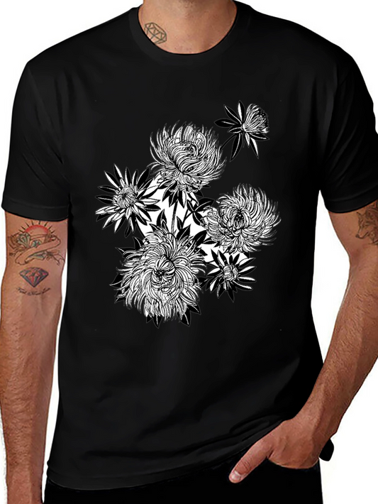 Black Floral Graphic Tee - Stylish Mens T-Shirt