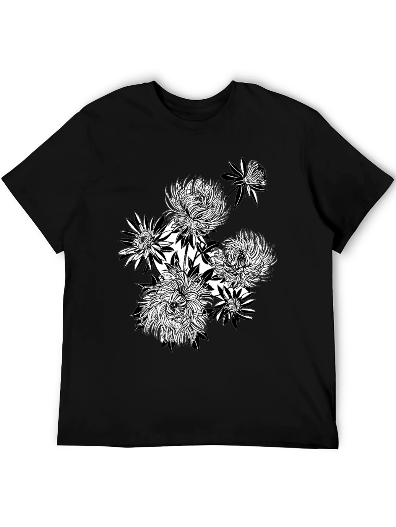 Black Floral Graphic Tee - Stylish Mens T-Shirt
