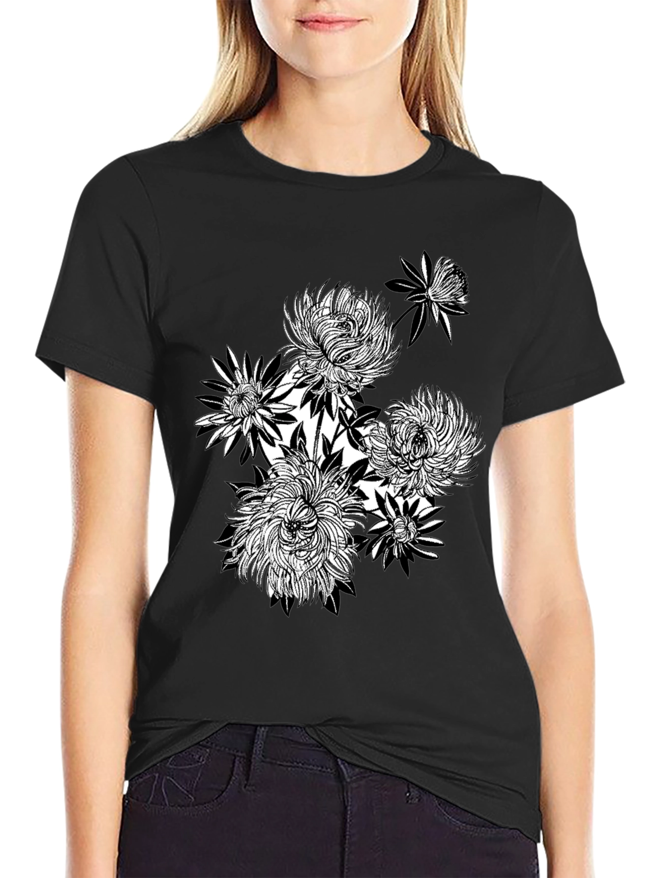 Black Floral Graphic Tee - Stylish Mens T-Shirt