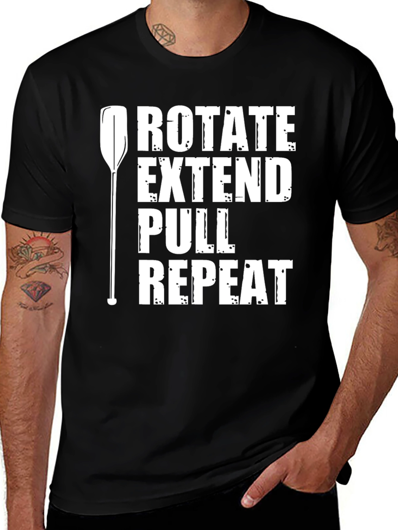 Kayak Rotate Extend Pull Repeat Black T-Shirt