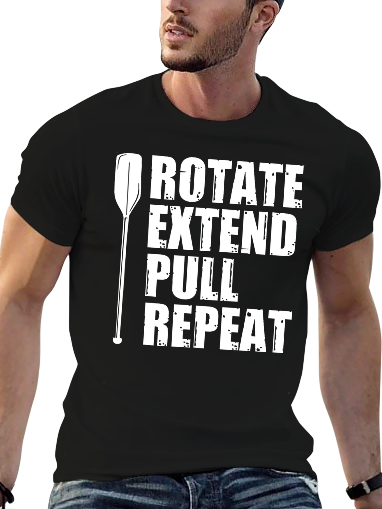 Kayak Rotate Extend Pull Repeat Black T-Shirt