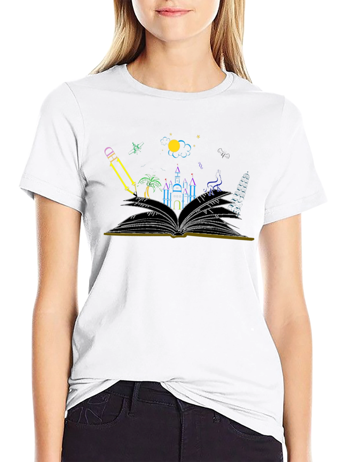 Storybook Tee - Open Book & Pencil Design