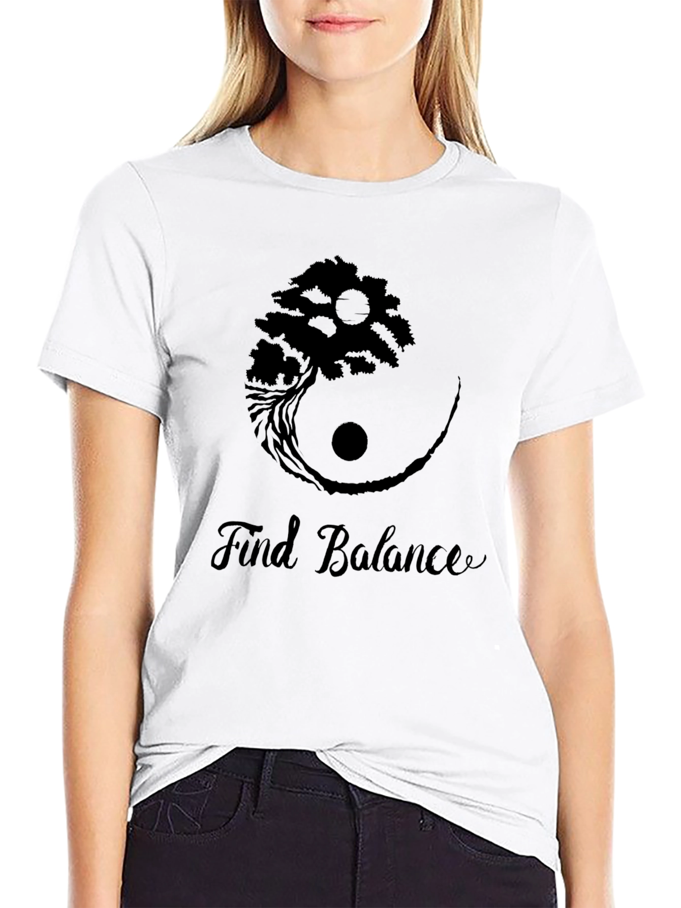 Yin Yang Tree Find Balance Black T-Shirt