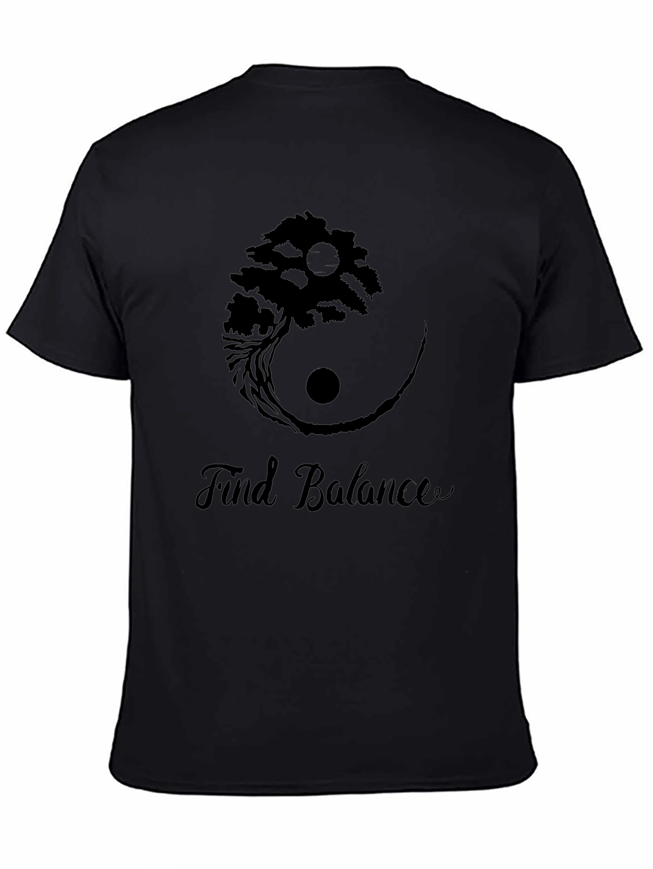 Yin Yang Tree Find Balance Black T-Shirt