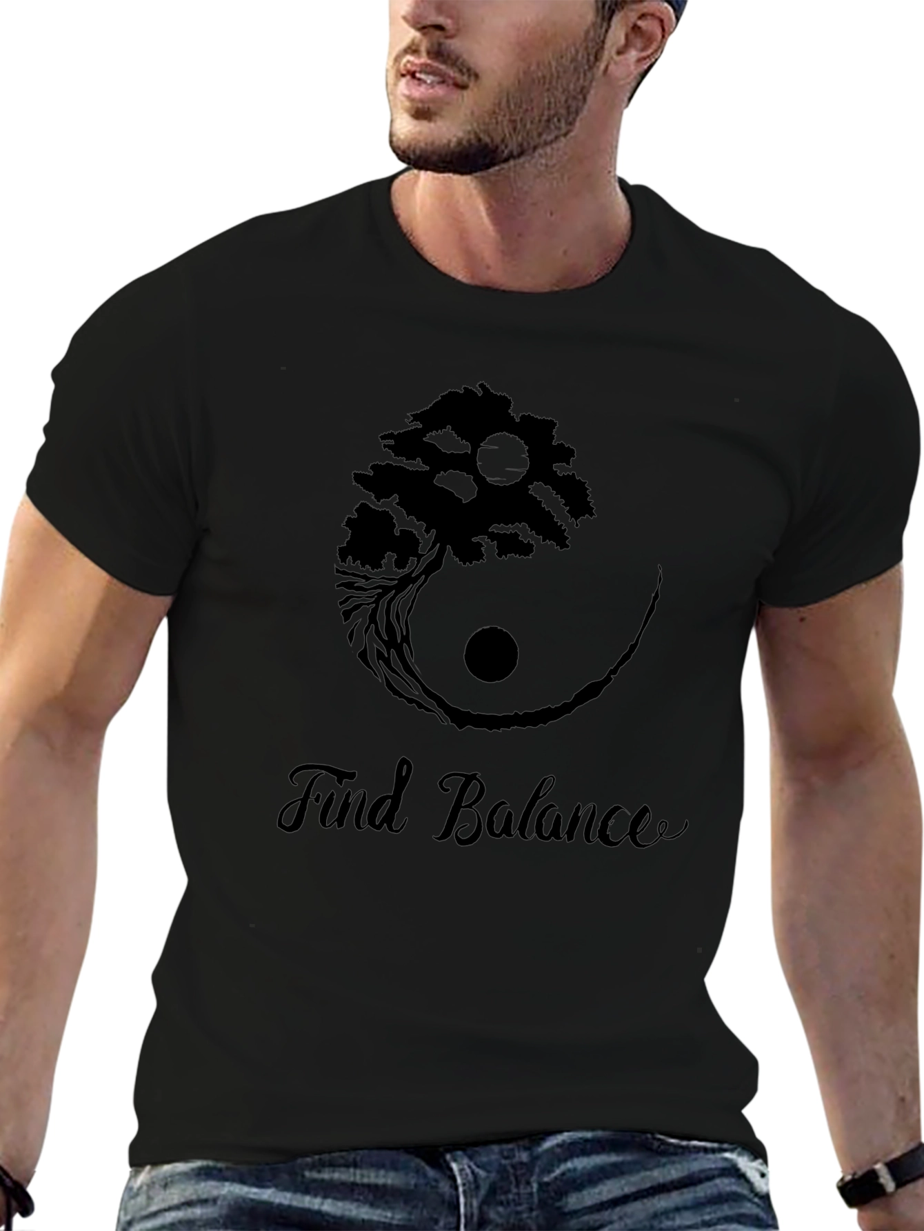 Yin Yang Tree Find Balance Black T-Shirt