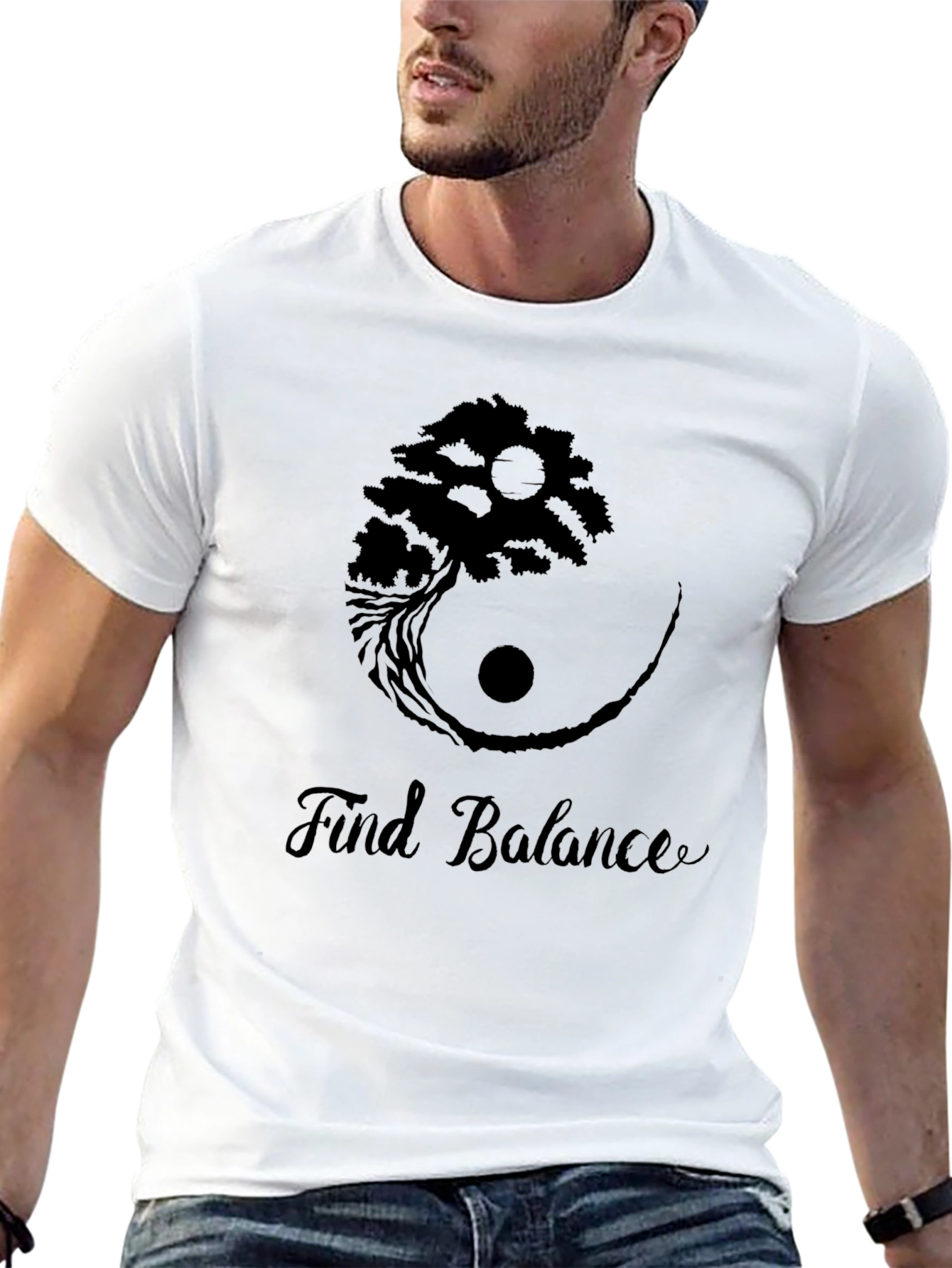 Yin Yang Tree Find Balance Black T-Shirt