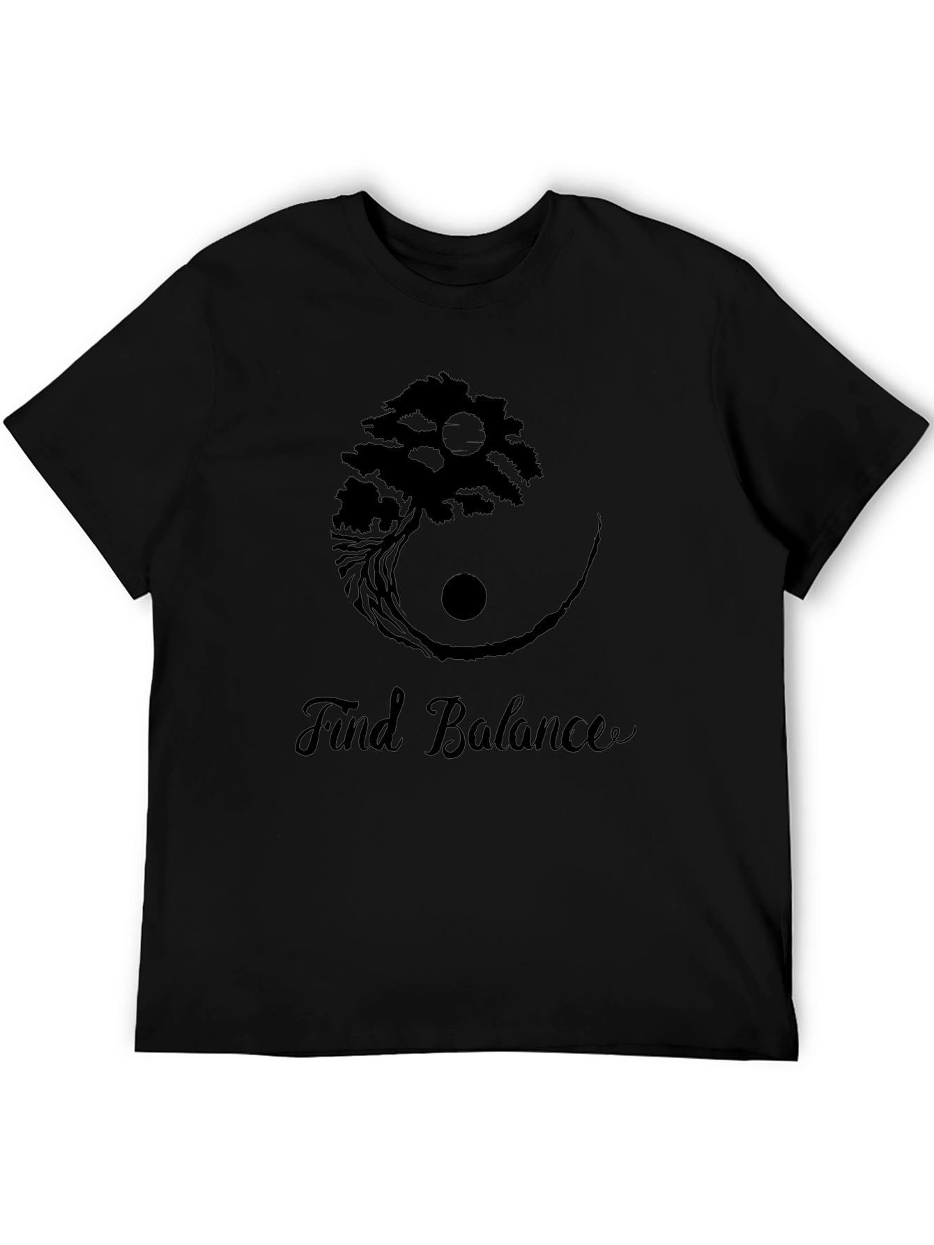 Yin Yang Tree Find Balance Black T-Shirt