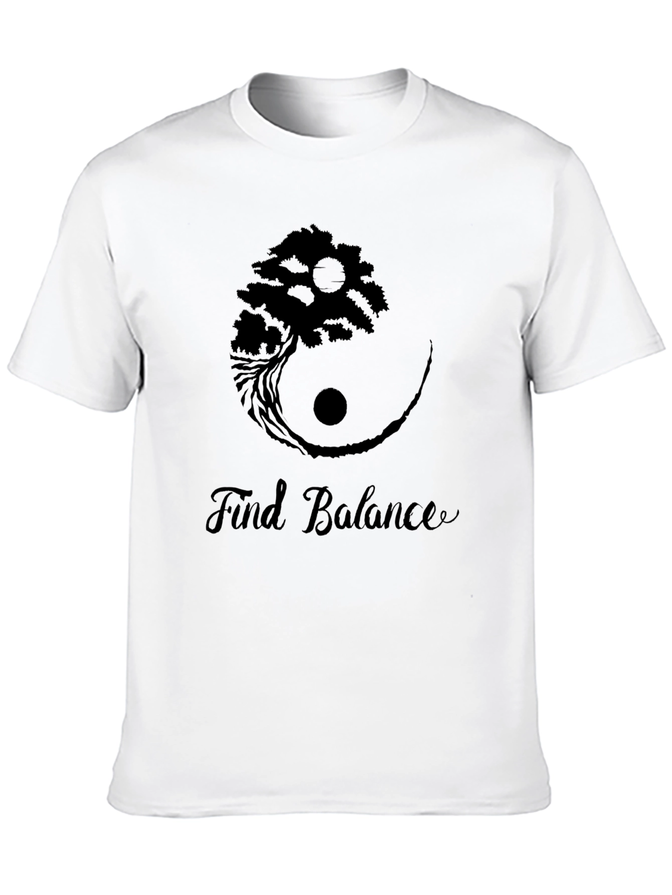 Yin Yang Tree Find Balance Black T-Shirt