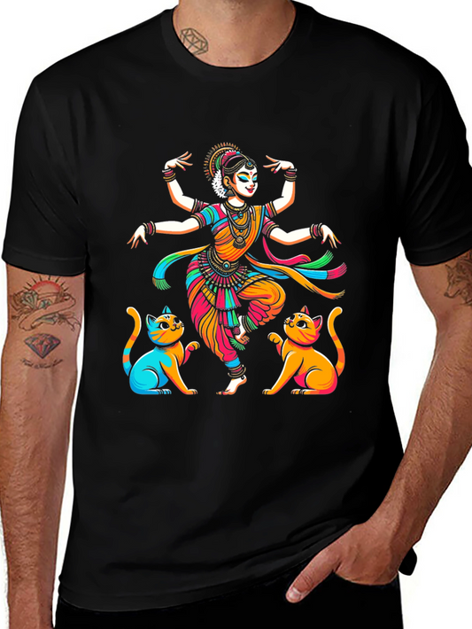 Colorful Dancing Goddess & Cats Graphic Tee