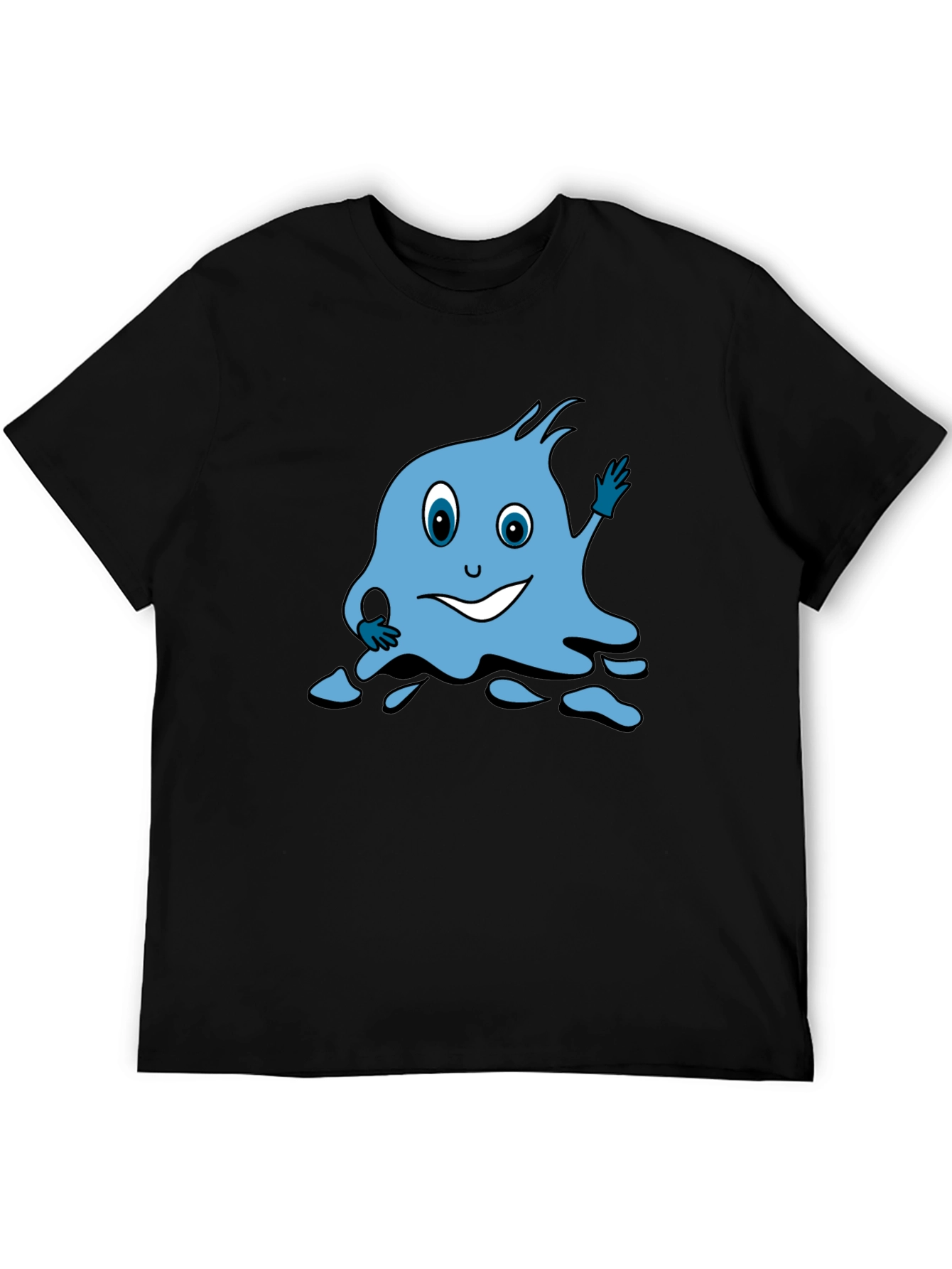 Cartoon Blue Character Black T-Shirt