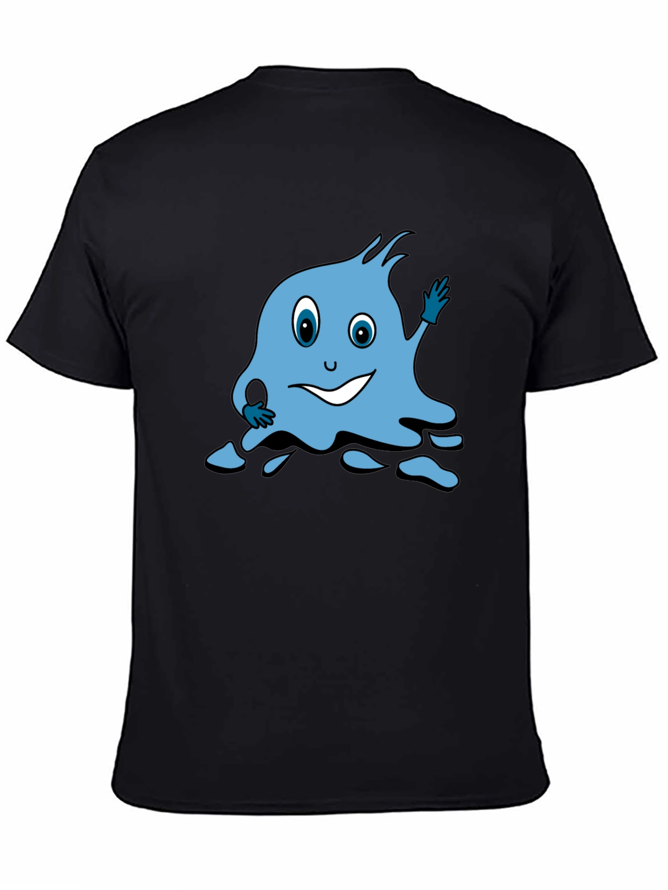 Cartoon Blue Character Black T-Shirt