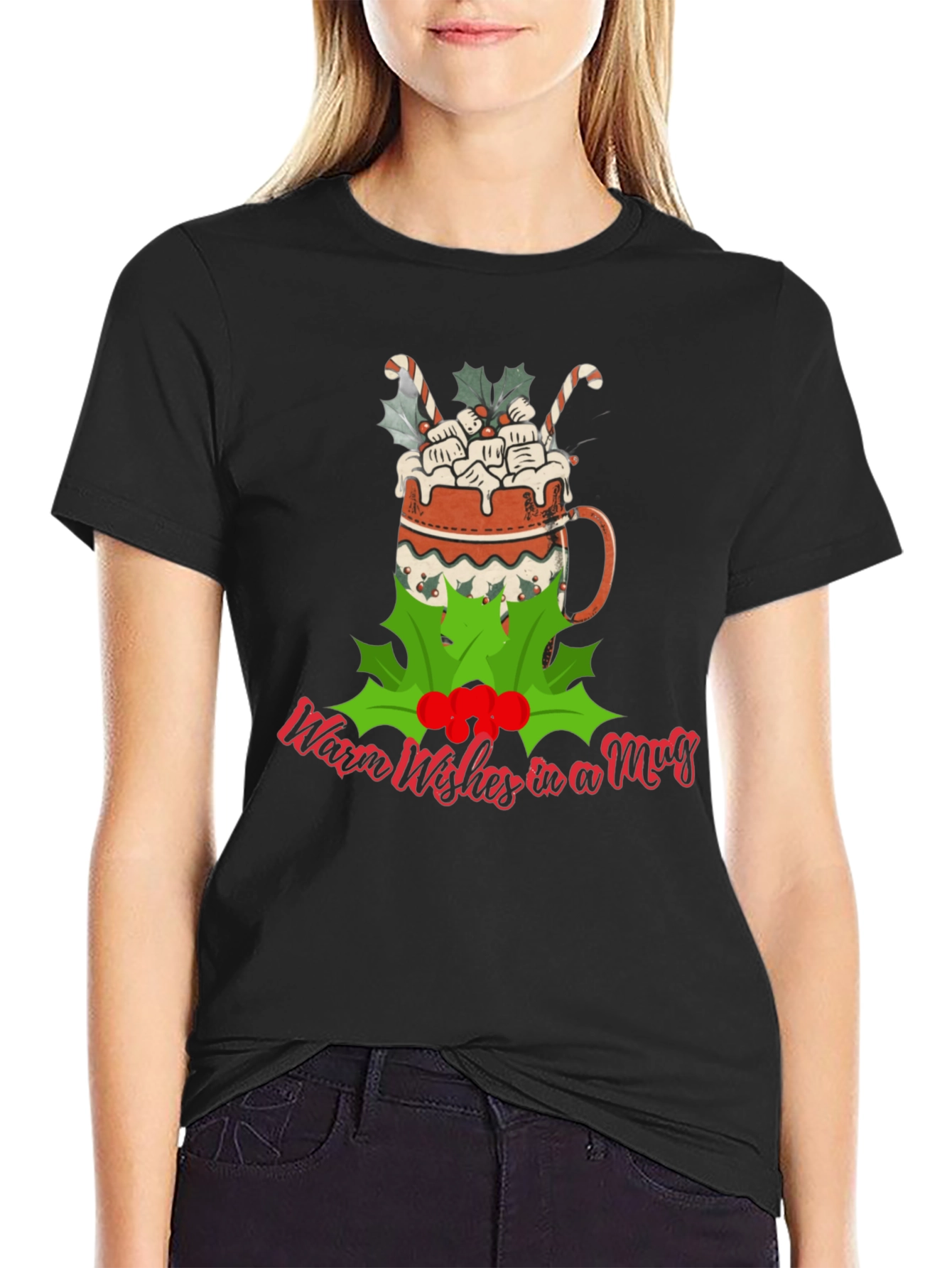 Warm Wishes Mug Graphic Tee - Christmas Holiday Shirt