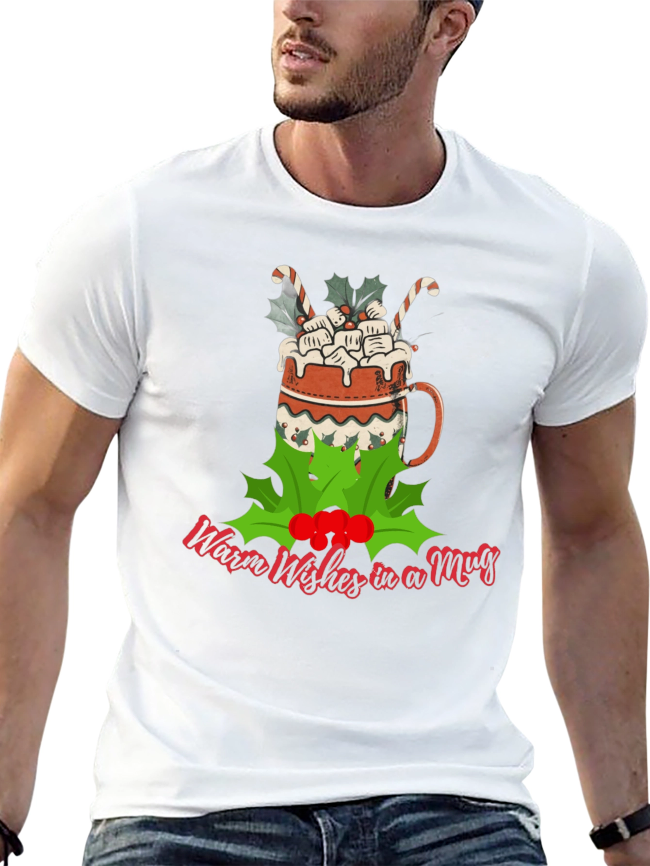 Warm Wishes Mug Graphic Tee - Christmas Holiday Shirt