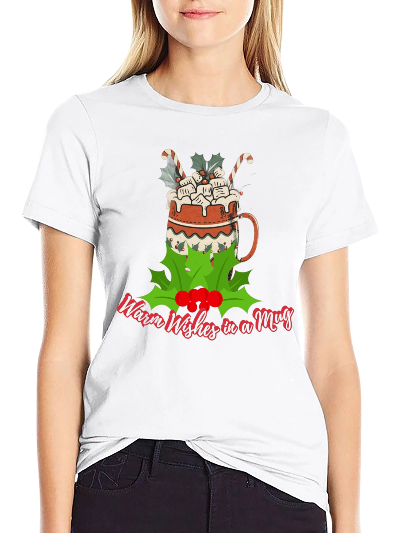 Warm Wishes Mug Graphic Tee - Christmas Holiday Shirt
