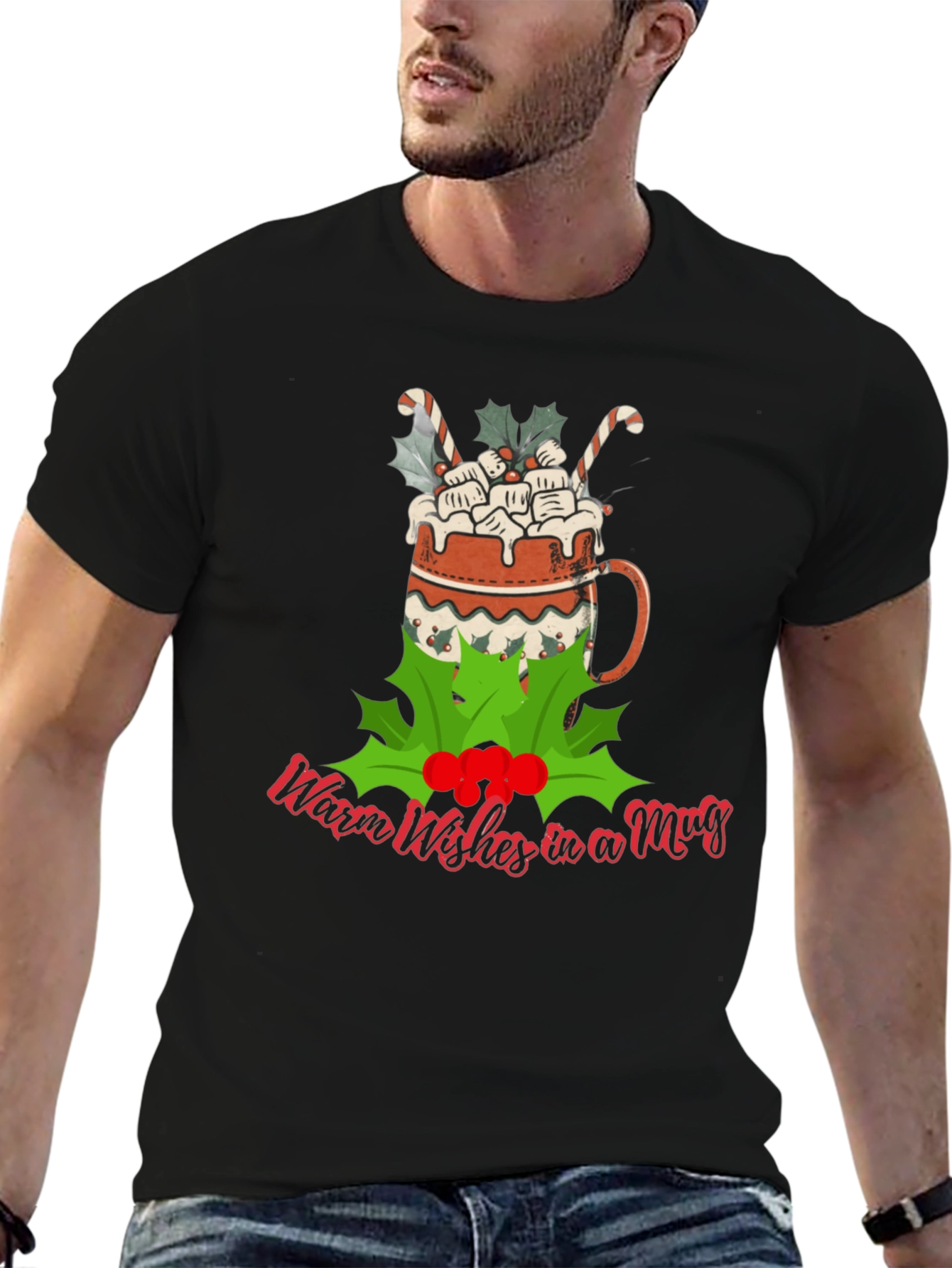 Warm Wishes Mug Graphic Tee - Christmas Holiday Shirt