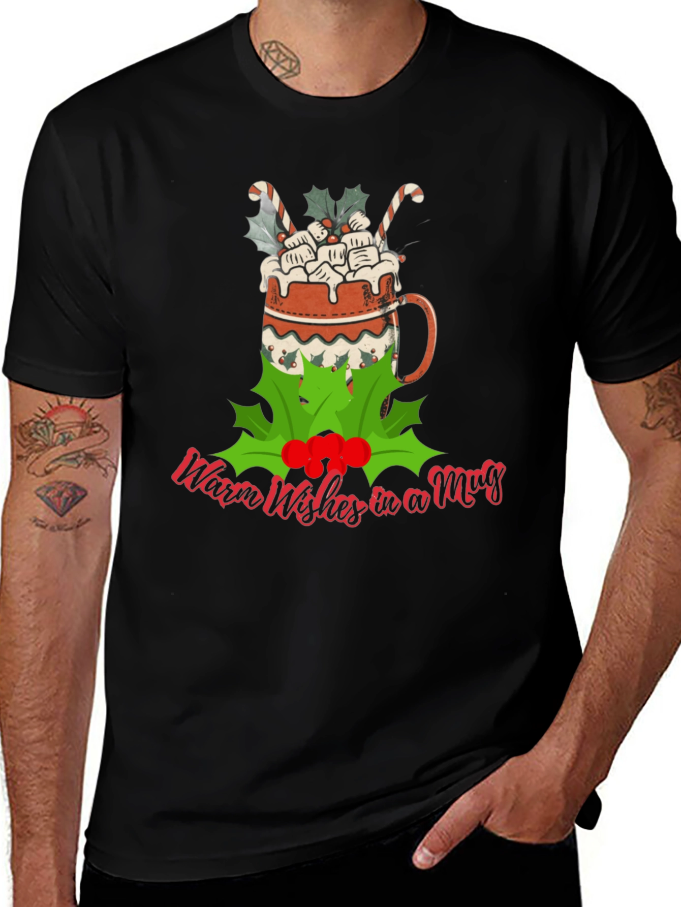 Warm Wishes Mug Graphic Tee - Christmas Holiday Shirt