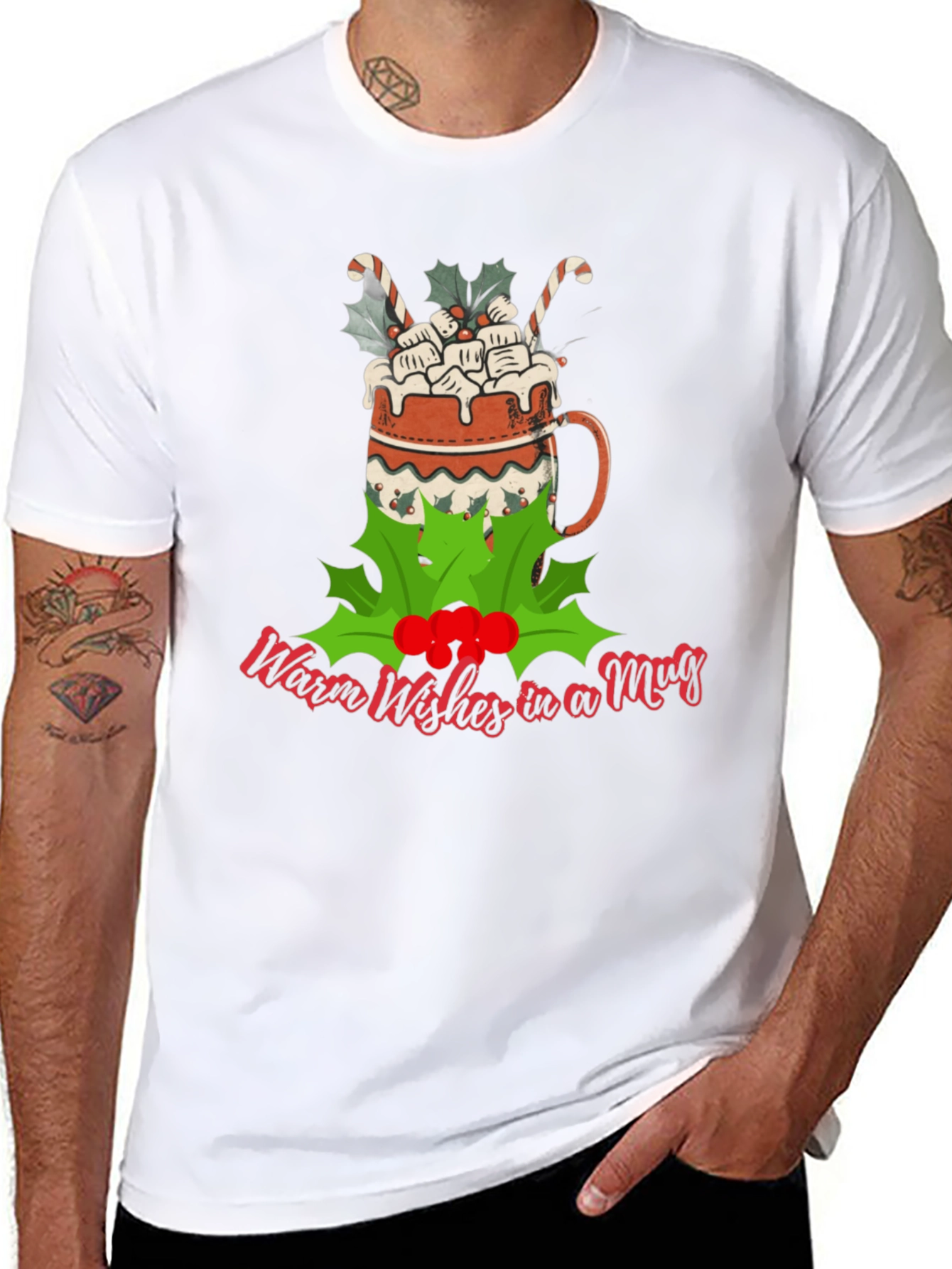 Warm Wishes Mug Graphic Tee - Christmas Holiday Shirt