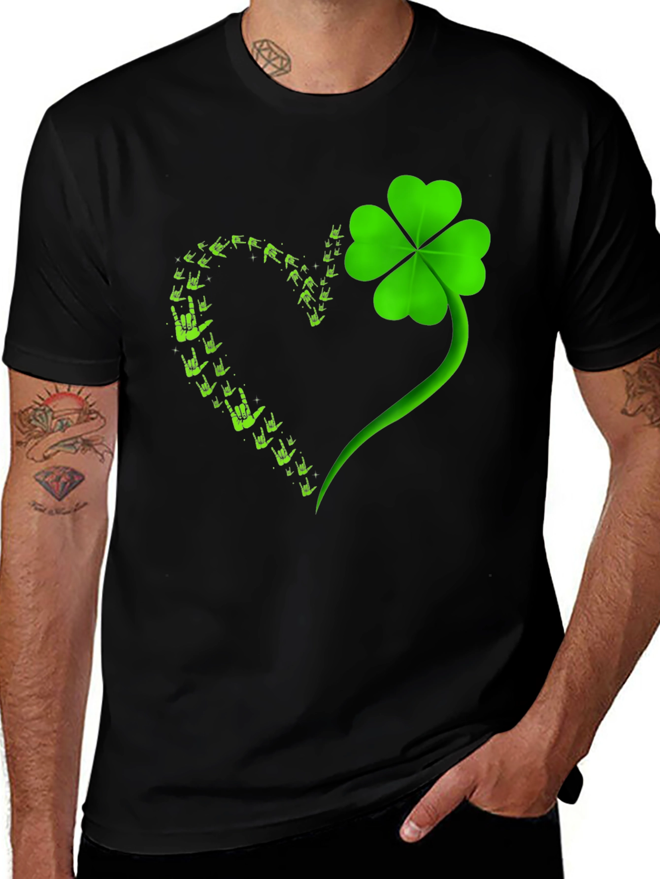 Lucky Shamrock I Love You Hands Graphic T-Shirt