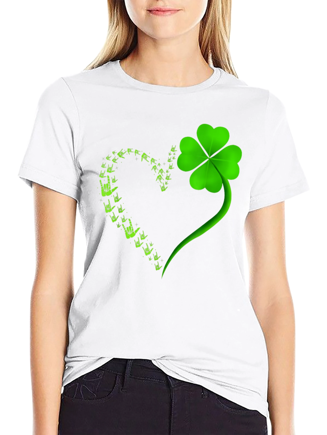 Lucky Shamrock I Love You Hands Graphic T-Shirt