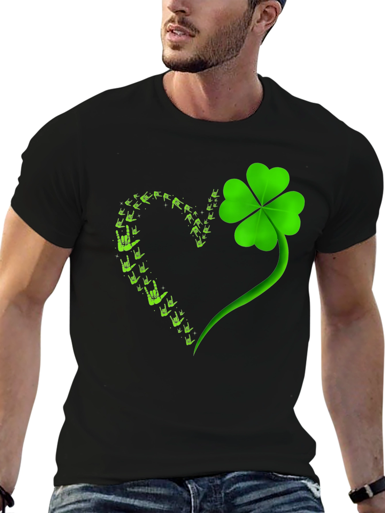 Lucky Shamrock I Love You Hands Graphic T-Shirt