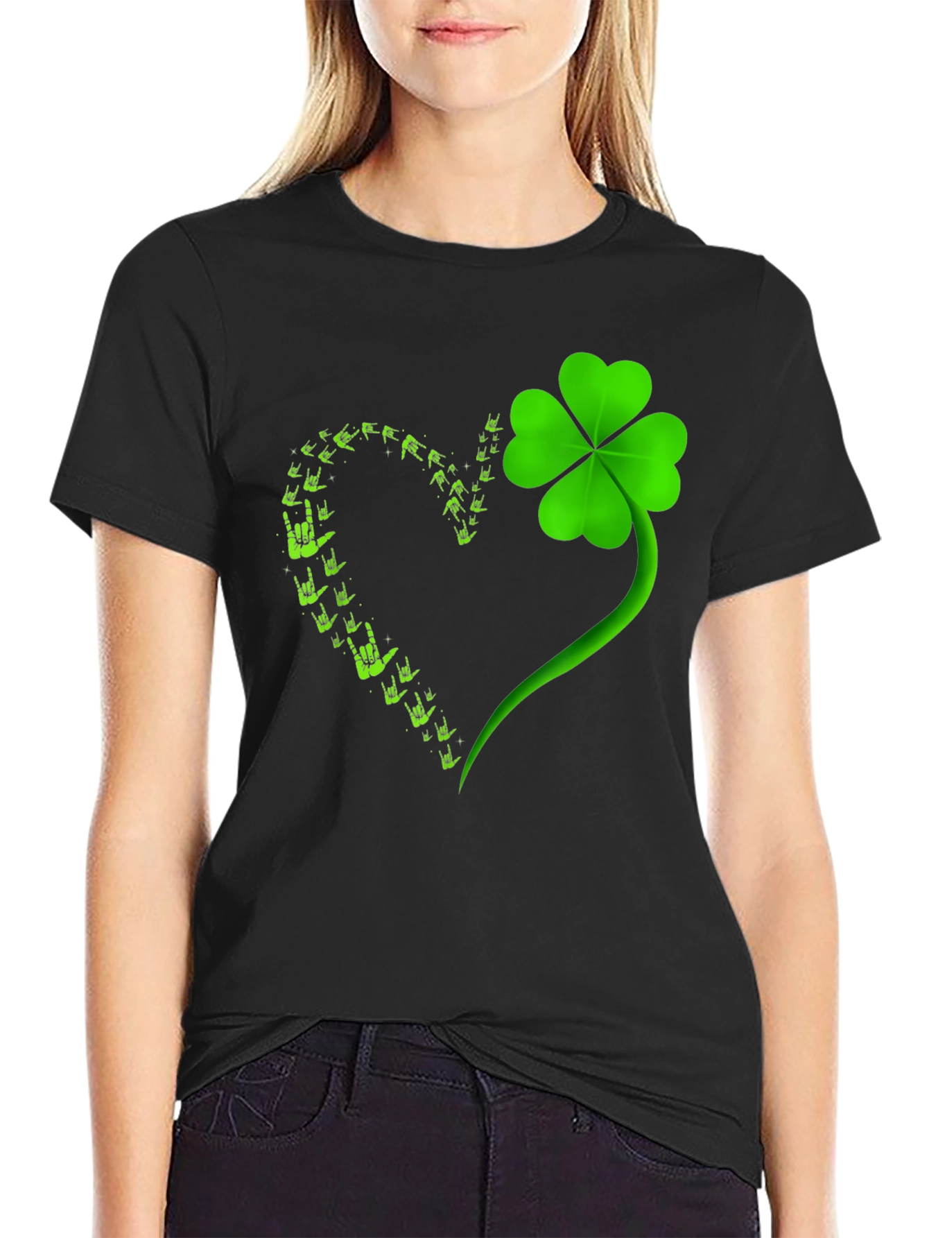 Lucky Shamrock I Love You Hands Graphic T-Shirt