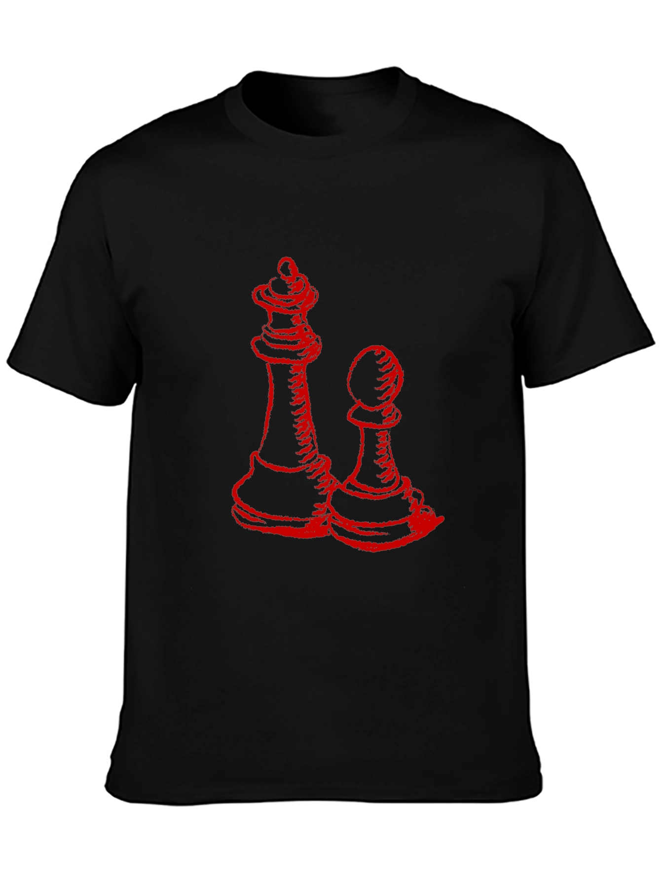 Red Chess Queen & Pawn Graphic Black T-Shirt