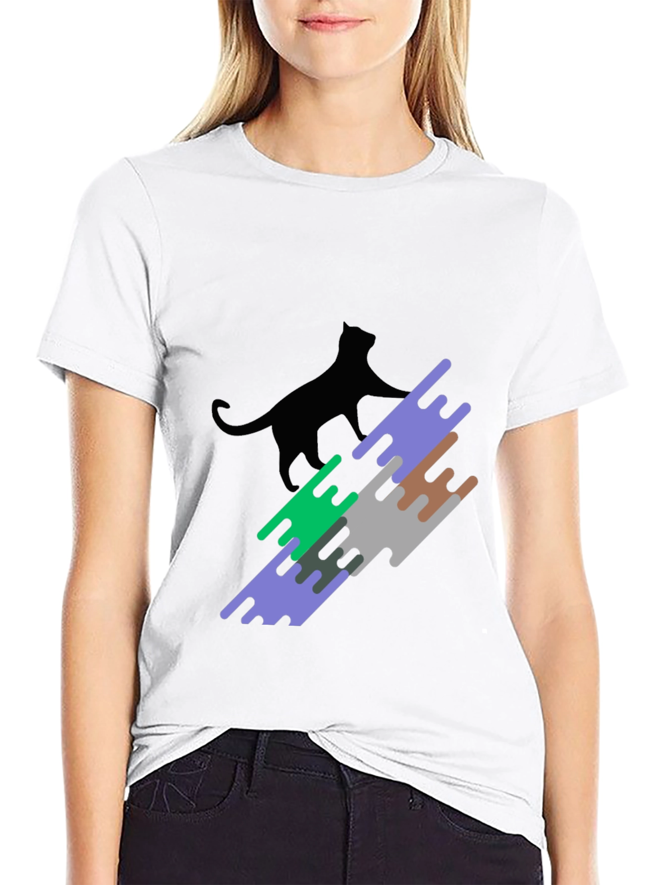 Modern Cat Graphic Tee - Stylish Black T-Shirt