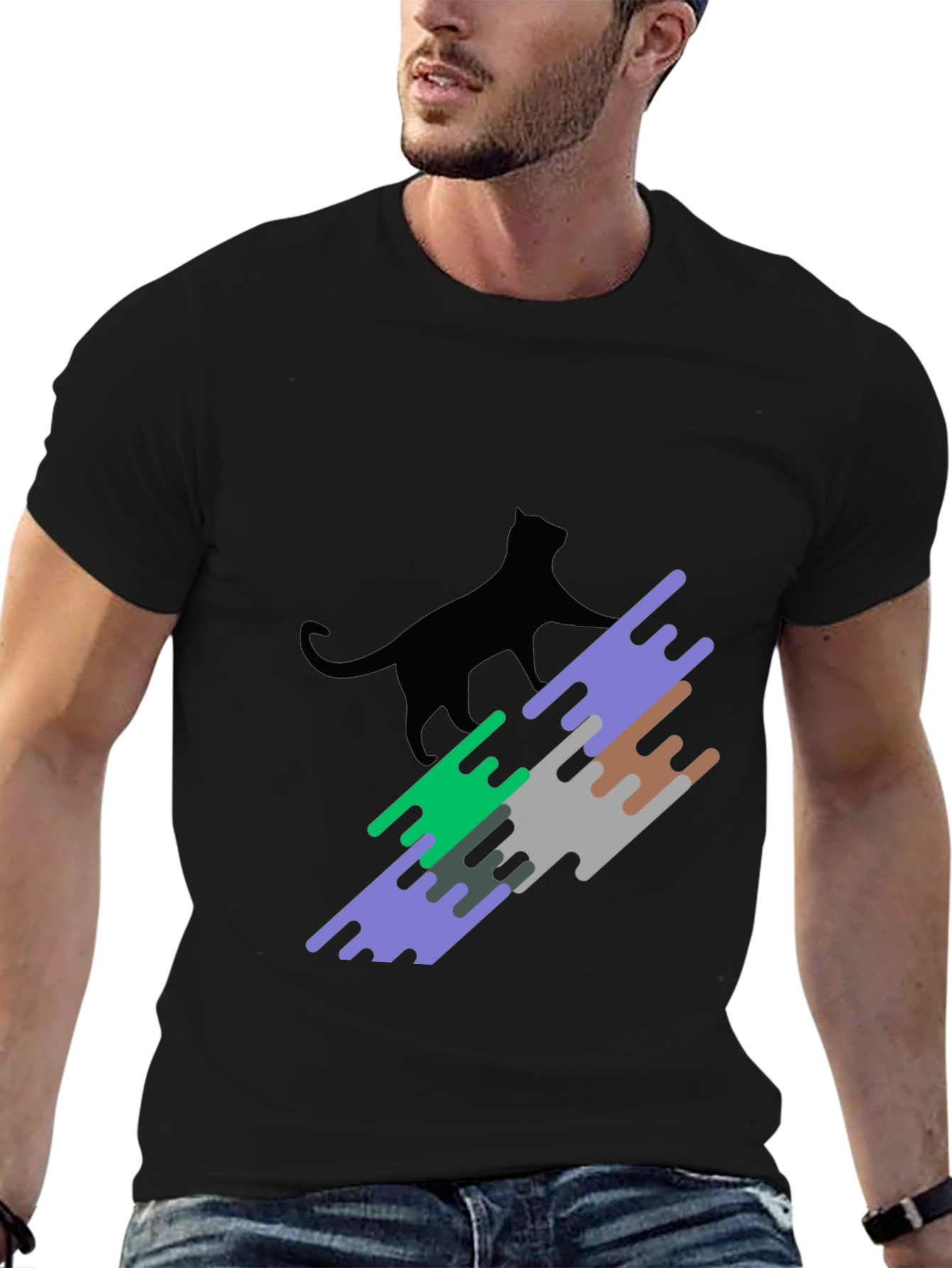 Modern Cat Graphic Tee - Stylish Black T-Shirt